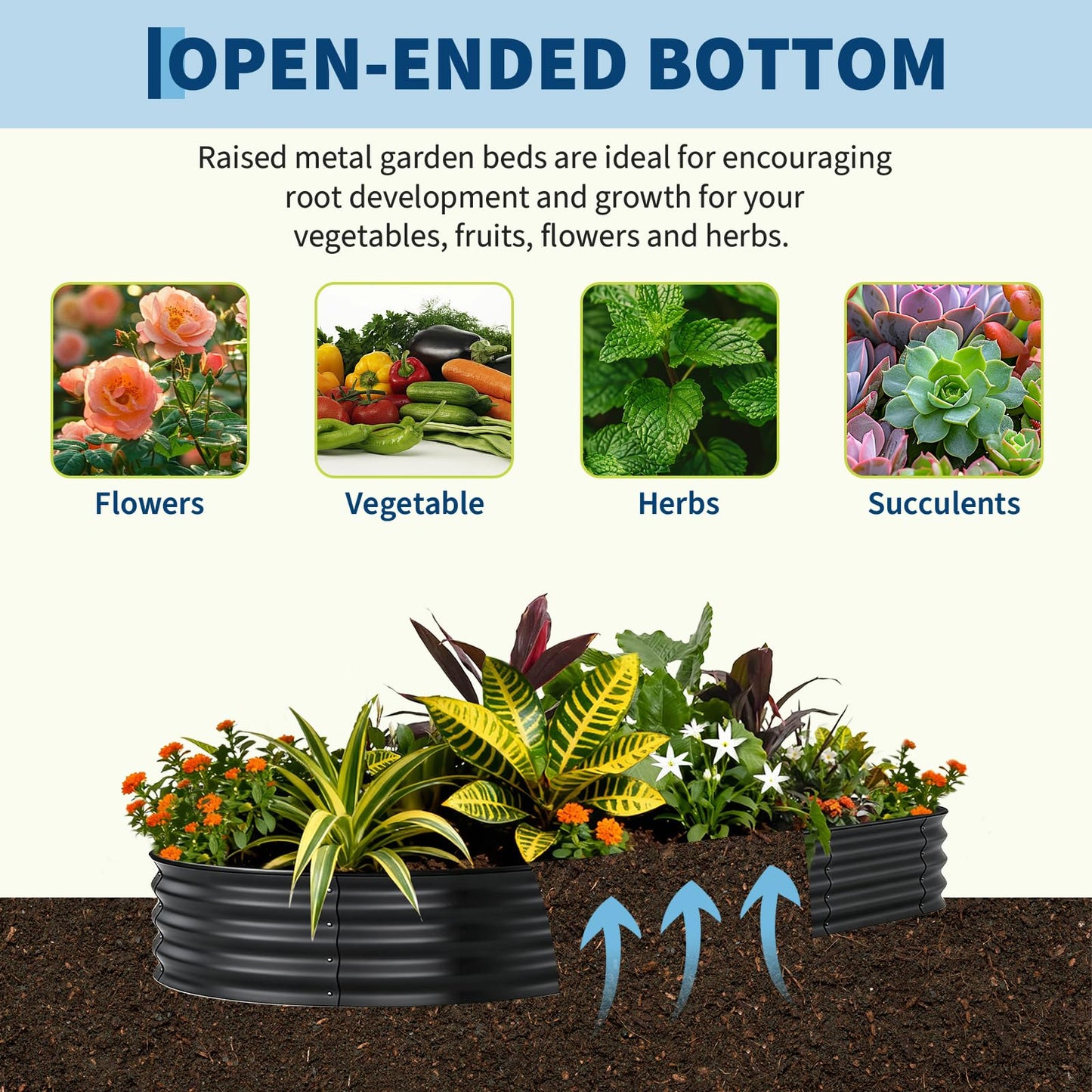 Garvee 8x4x1ft Galvanized Raised Garden Bed, Oval Metal Planter Box with Anti-Cut Safety Edges, 359 Gallons Rust-Resistant Deep Root Planter for Outdoor Vegetables, Flowers, Herbs, Beige