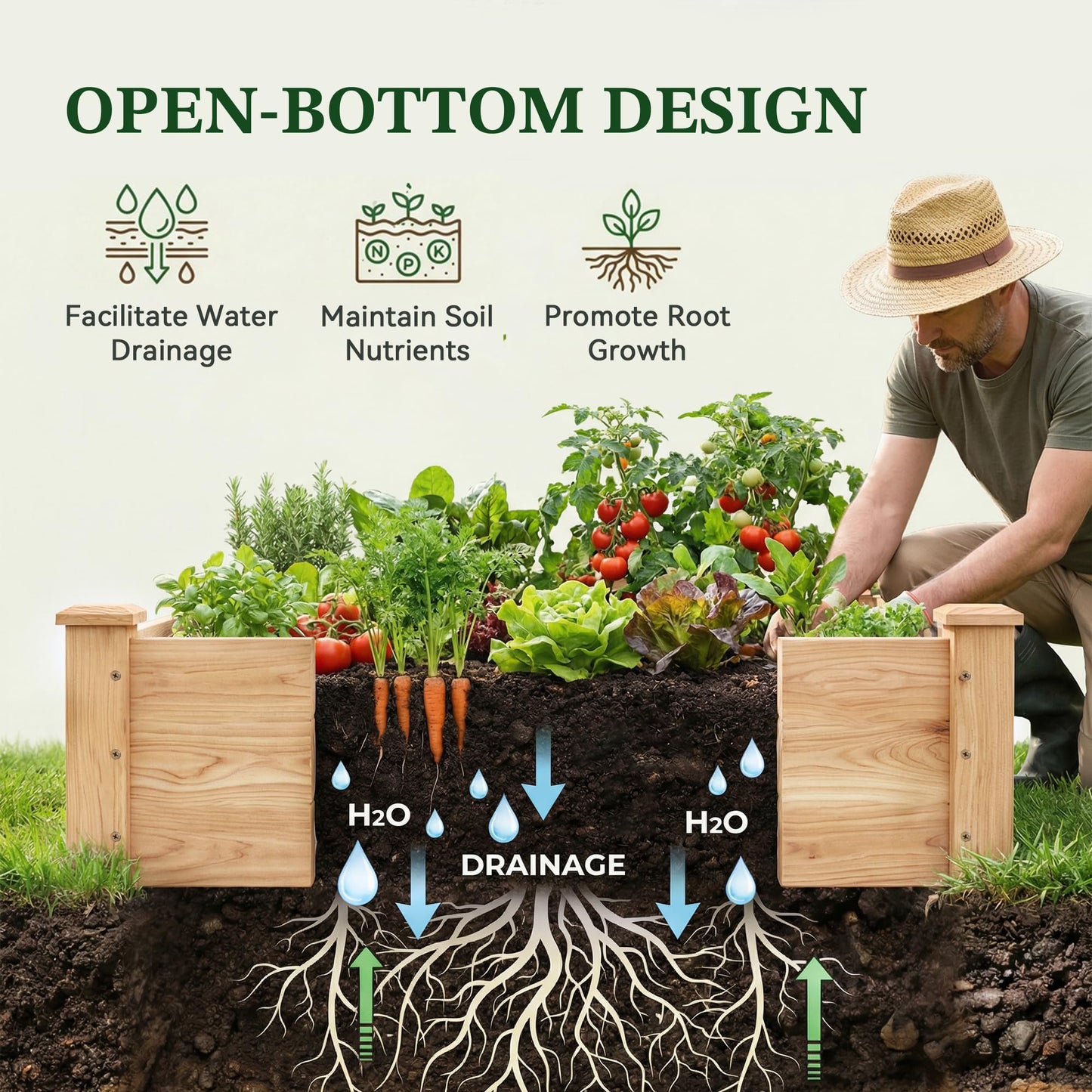 ZSYWODFO 8x2ft Outdoor Wooden Raised Garden Bed, Elevated Planter Box for Vegetables/Garden/Lawn/Patio, Natural Wood, 96 x 24 x 9in