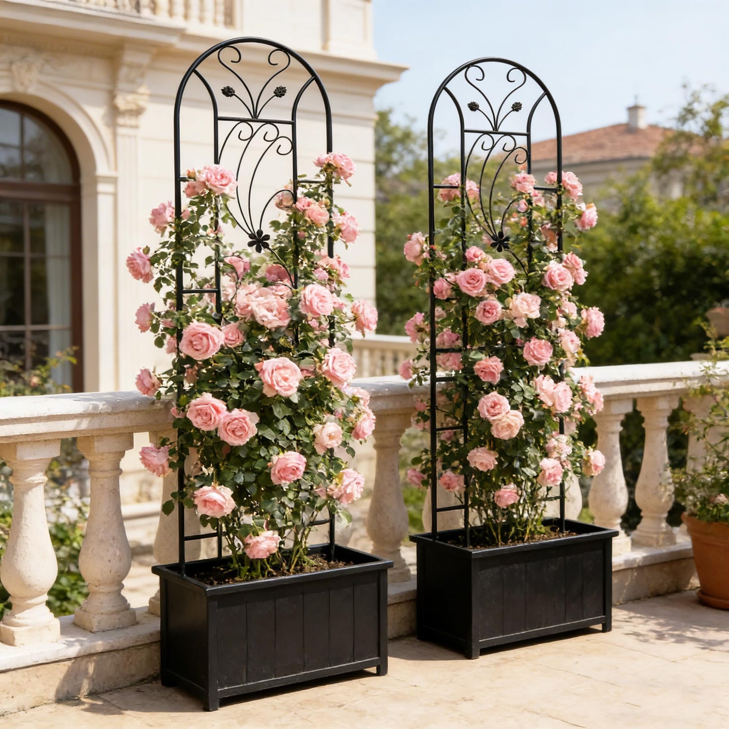 2 Pack Metal Garden Trellis 86.7"x19.7" – Rustproof Trellis for Climbing Plants Outdoor, Peacock Style Flower Support for Roses Ivy Vines, Black