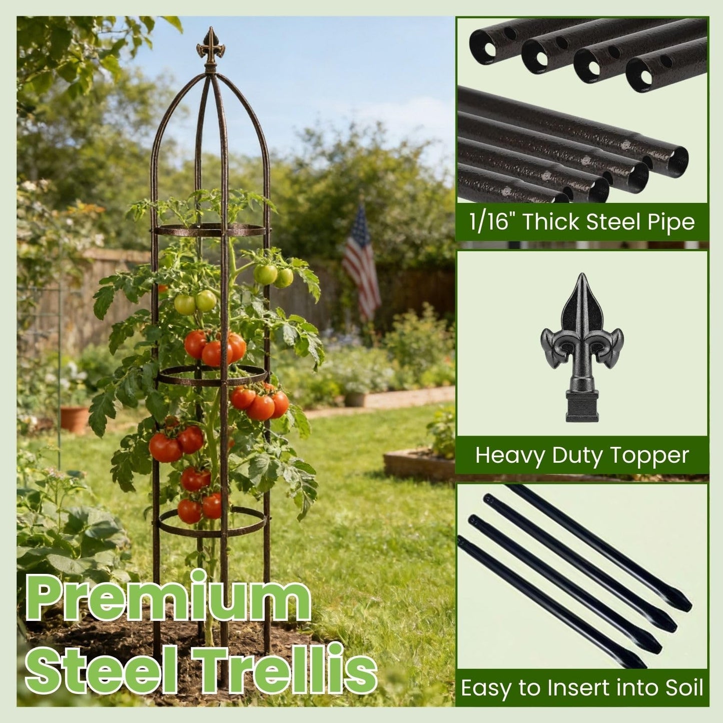 Lancisism 100% Metal Trellis for Climbing Plants Outdoor - Garden Metal Obelisk Trellis Vertical Plant Support for Climbing Vines & Flowers - Sturdy Bronze Steel Arch Trellis for Potted Plants Indoor