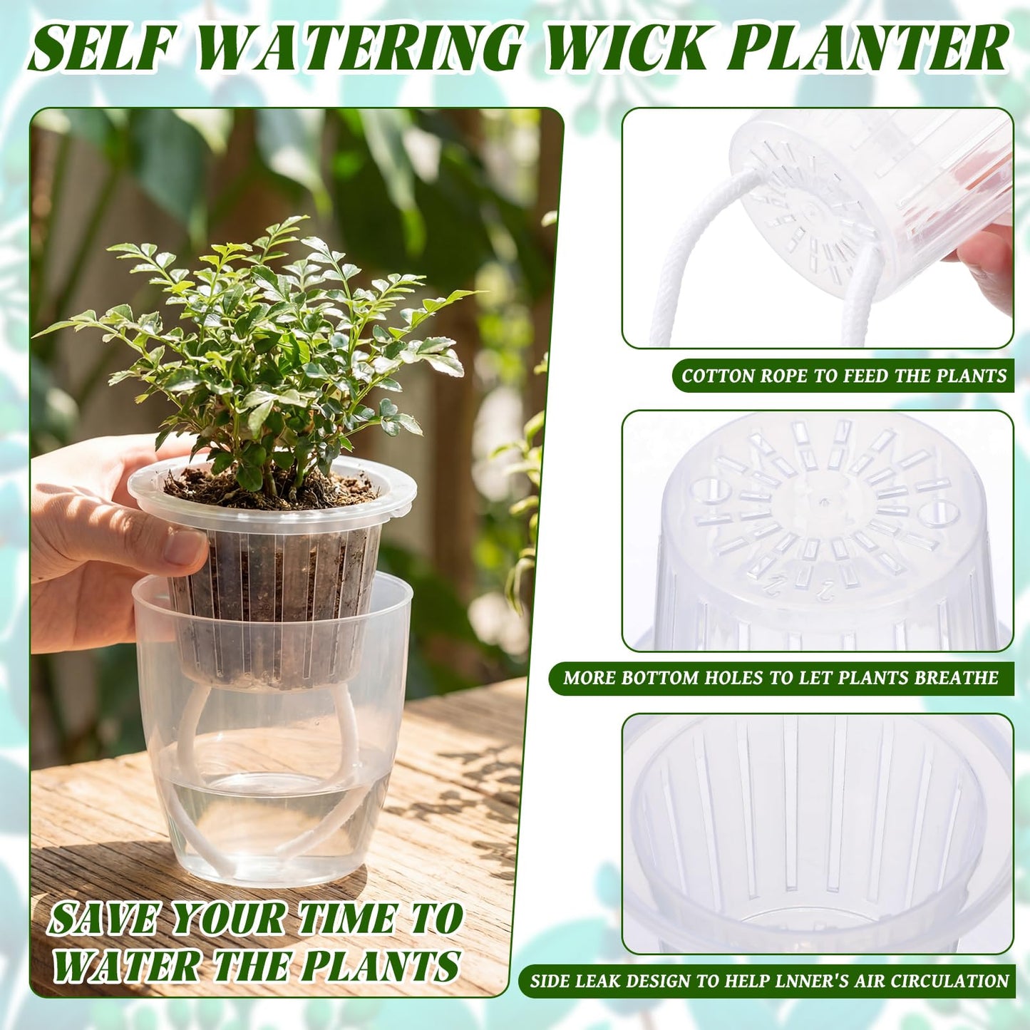 Ferrochef 36pcs Self Watering Pots, Plastic Plant Pot with Inner Pot Self Watering Wick Planter pots for Indoor House Plants, Flowers, Succulents (3.5inch,Transparent)
