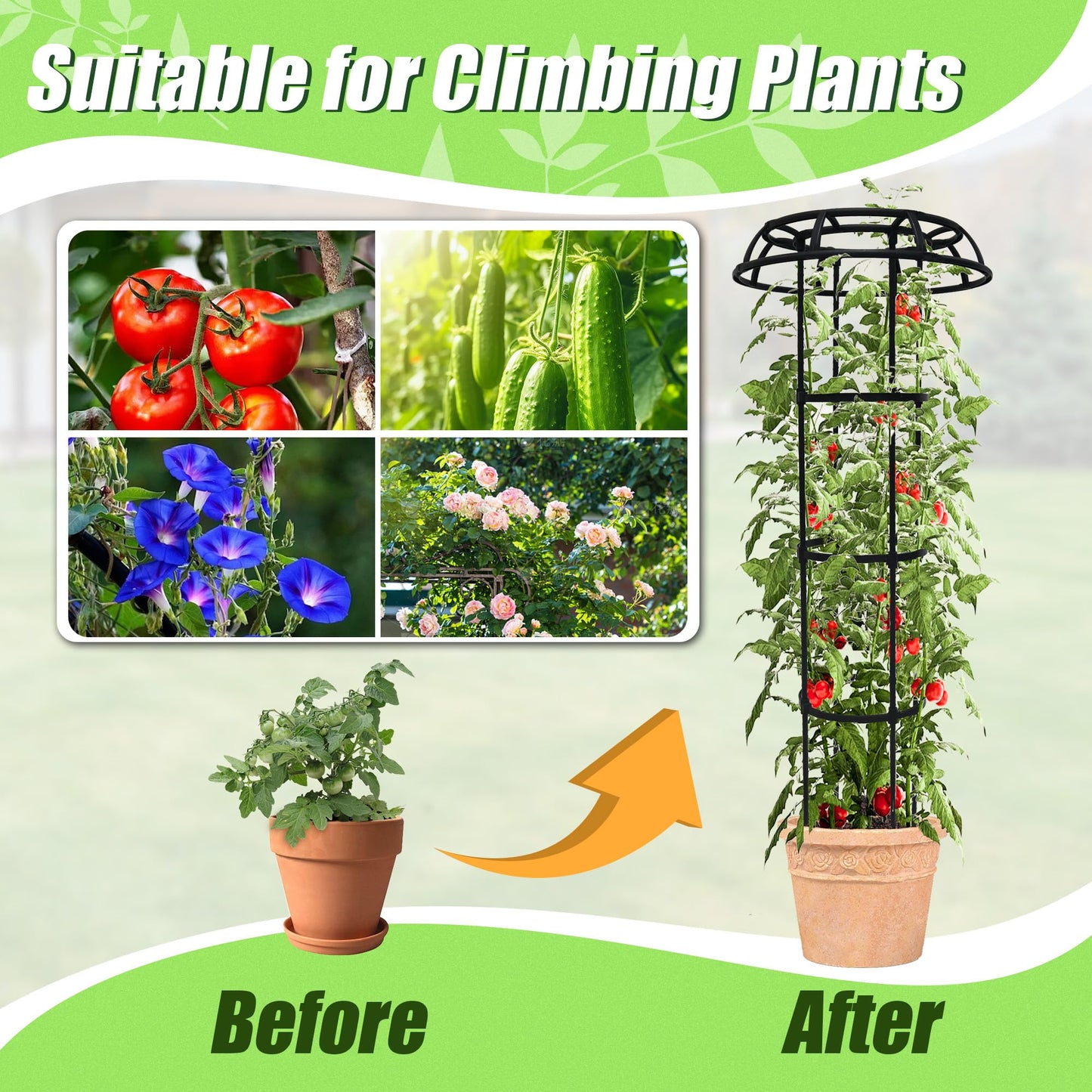 Quibbay Garden Trellis for Climbing Plants Outdoor,41.3 Inch Mushroom Top Trellis for Climbing Plants, Rustproof Metal Plant Flower Trellises for Vine Rose Flower Tomato Support Outdoor Indoor,1 Pack