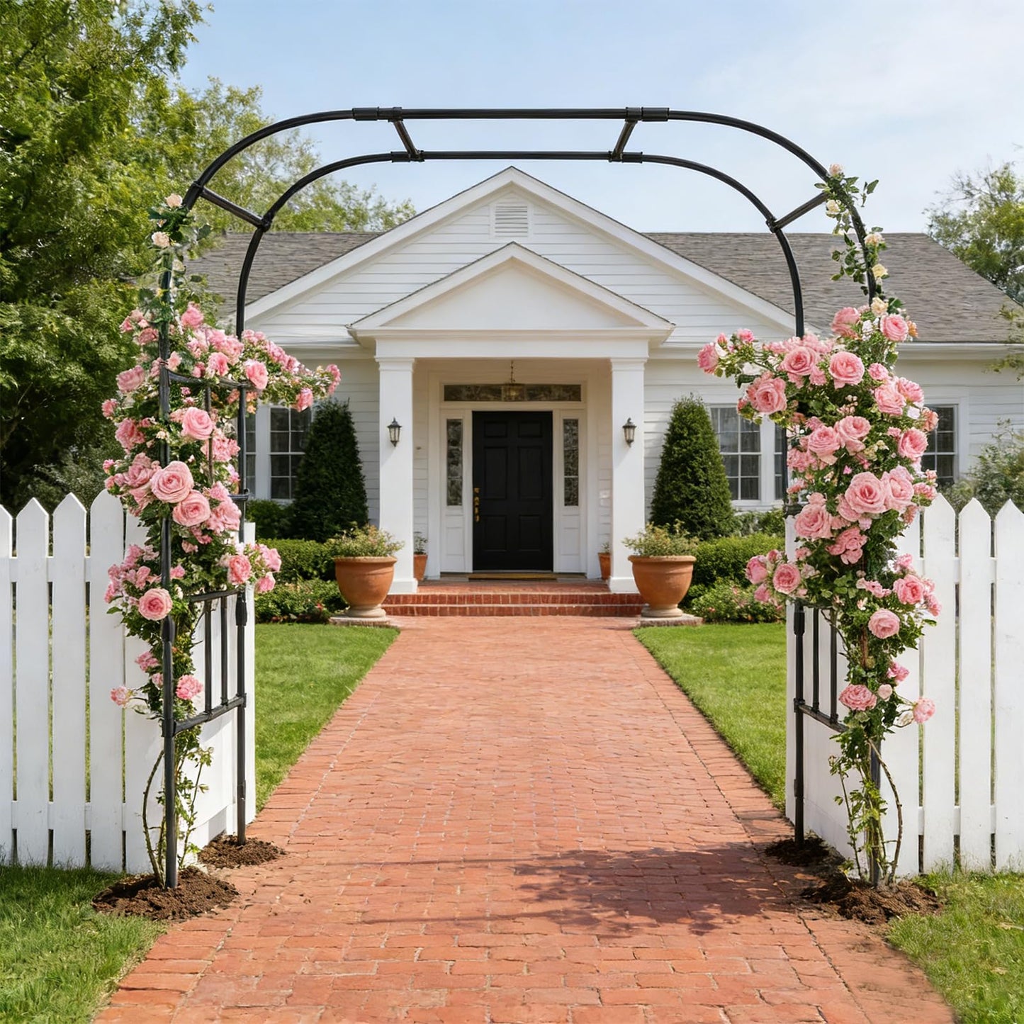 87in H Tall Garden Arch Trellis for Climbing Plants Outdoor, Large Plastic Coated Metal Cucumber Trellis Arbor Arch, Black Garden Archway Trellises Decoration for Lawn, Patio, Backyard