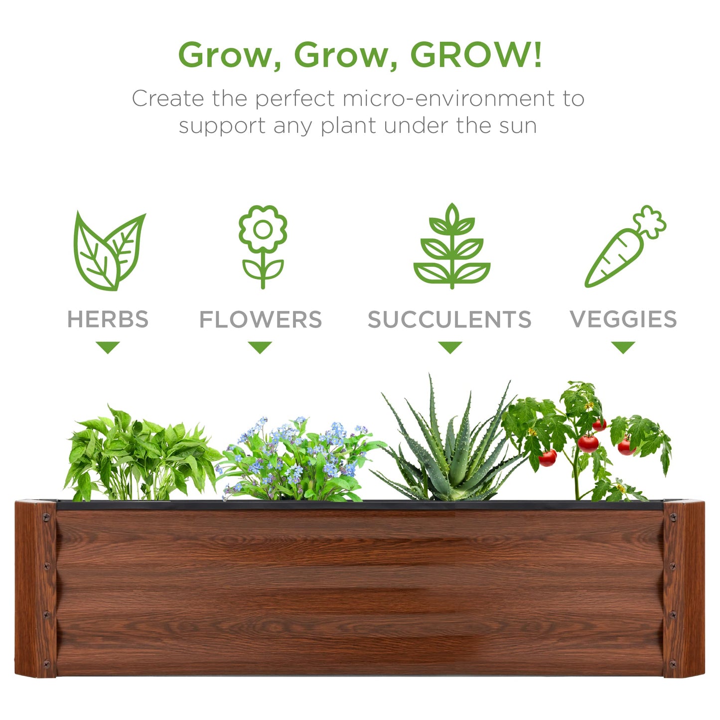 Best Choice Products 6x3x1ft Outdoor Metal Raised Garden Bed Box Vegetable Planter for Vegetables, Flowers, Herbs, and Succulents - Wood Grain