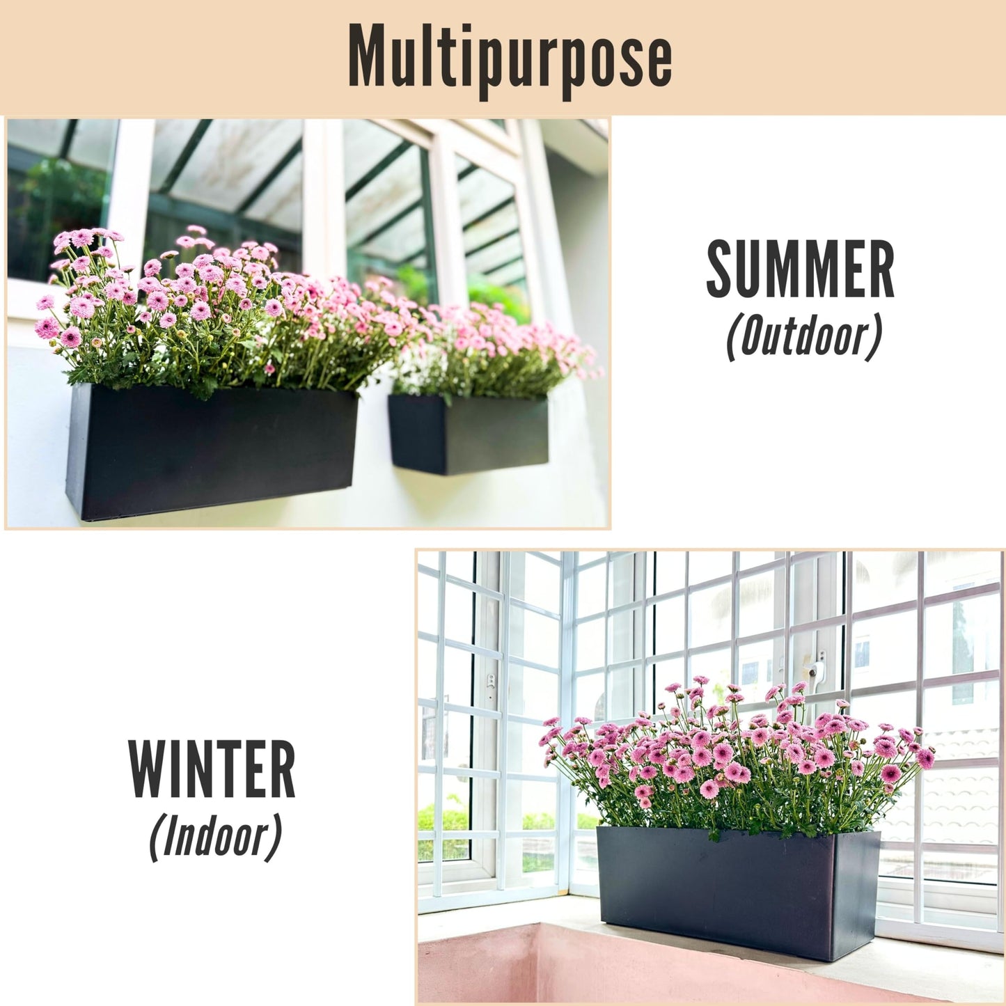 LaLaGreen Wall Planters for Outdoor (2 Pack, 14 Inch) Black Self Watering System Hanging Plant Box Flower Pot, Rectangular Wall Mount Indoor Vertical Living Garden Decoration Window Sill Herb Trendy