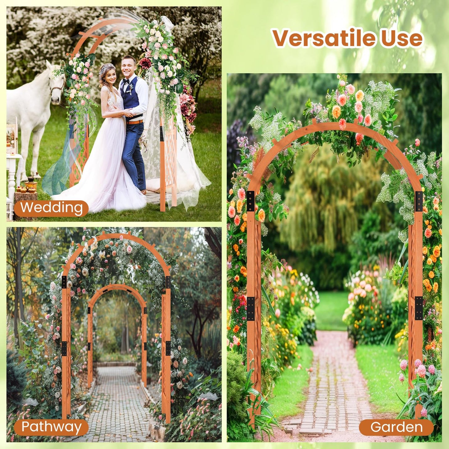 Giantex 7.7FT Wooden Garden Arbor Trellis, Outdoor Pergola Arch with Climbing Plant Support, Wood Wedding Arch for Ceremony, Pathway, Birthday Party, Garden Décor, Weather-Resistant, Easy Assembly