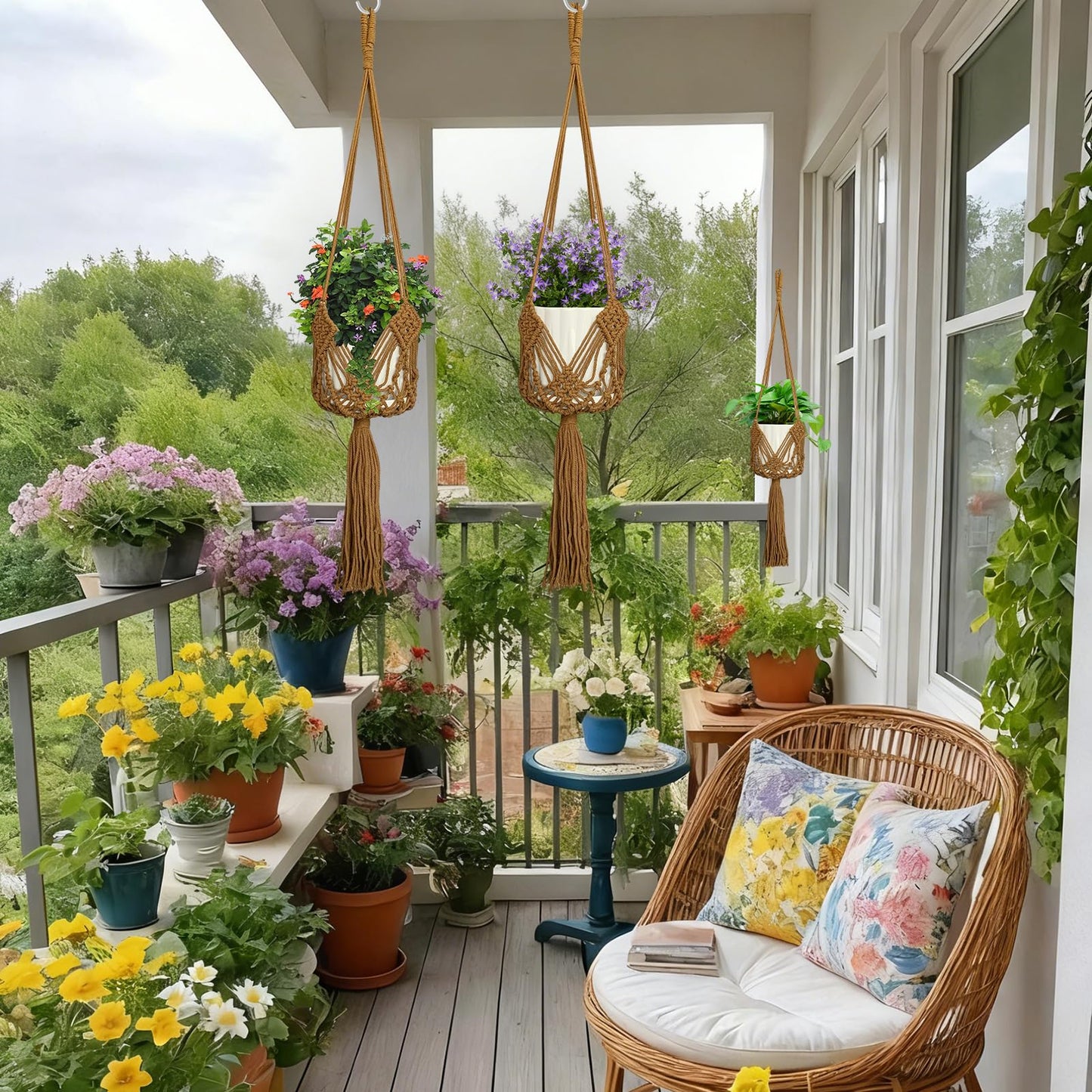UUNXAM Hanging Planter with Patterns,2Pcs Macrame Plant Holder Rope with S Shaped Hooks,Indoor Macrame for up to 8 inch Pot Crochet,Boho Plant Hanger Holder for Indoor Outdoor