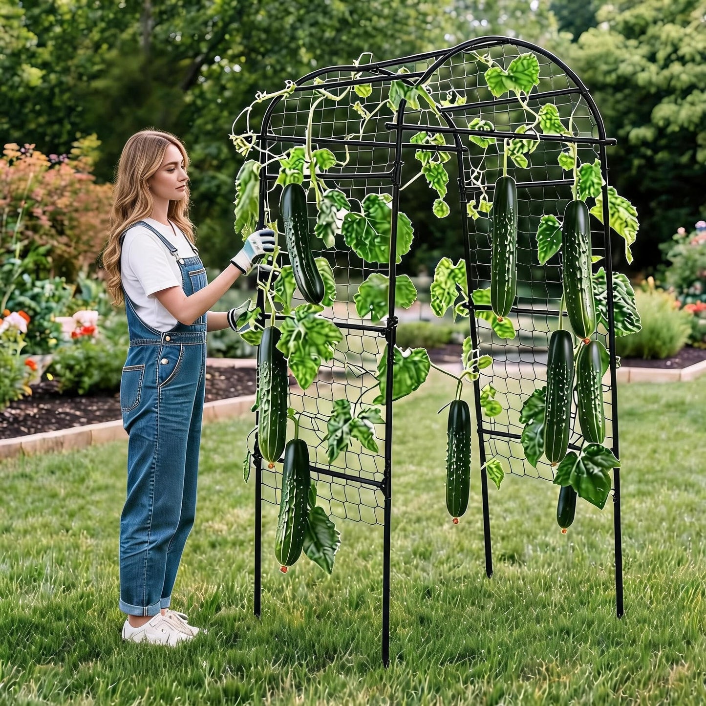 6.8x3x2.6FT Garden Arch Trellis for Raised Beds, Heavy Duty u-Shaped Plant Support for Climbing Vegetables, Fruits & Vines, Outdoor Rust-Resistant Metal Trellis for Vertical Growing, Black