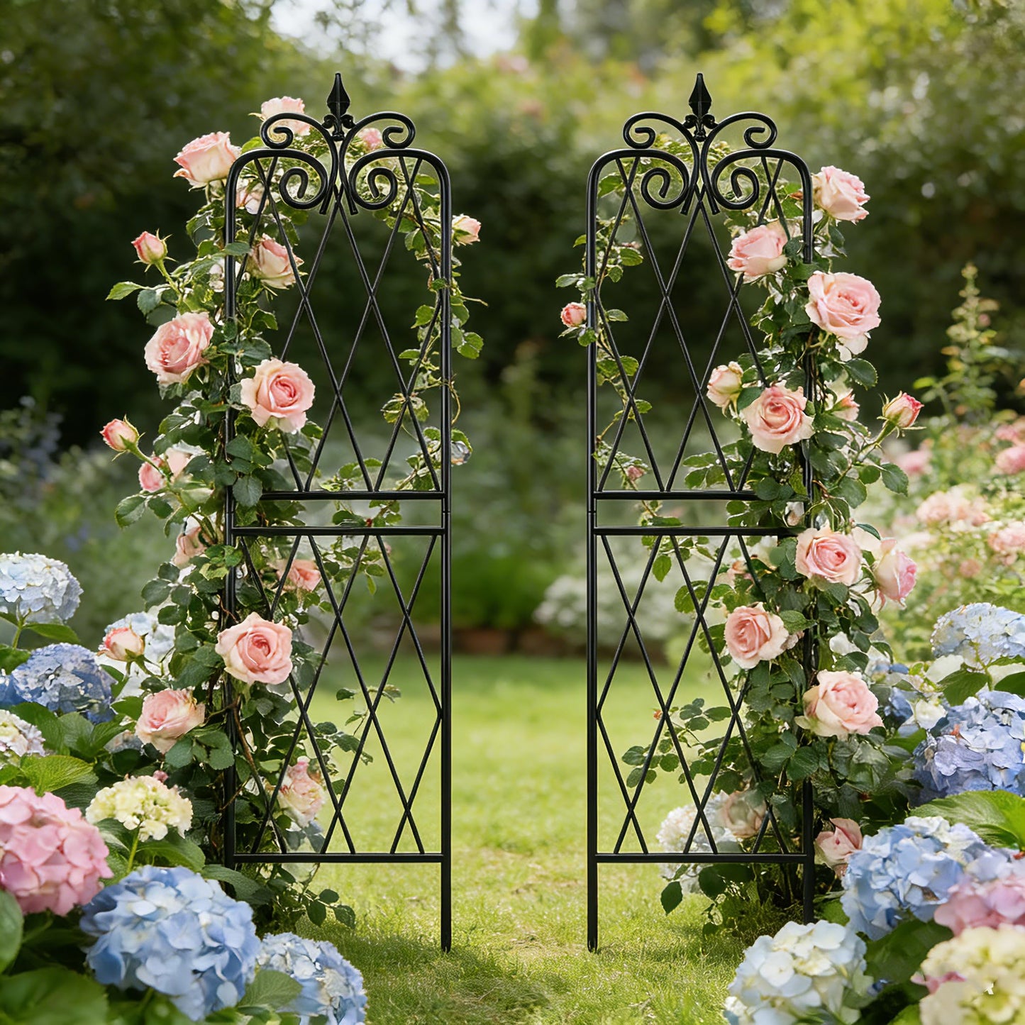 SCENDOR 2 Pack 71" H x15 W Trellis,Black Garden Trellis for Climbing Plants Outdoor Metal Frame Sturdy Trellis for Rose
