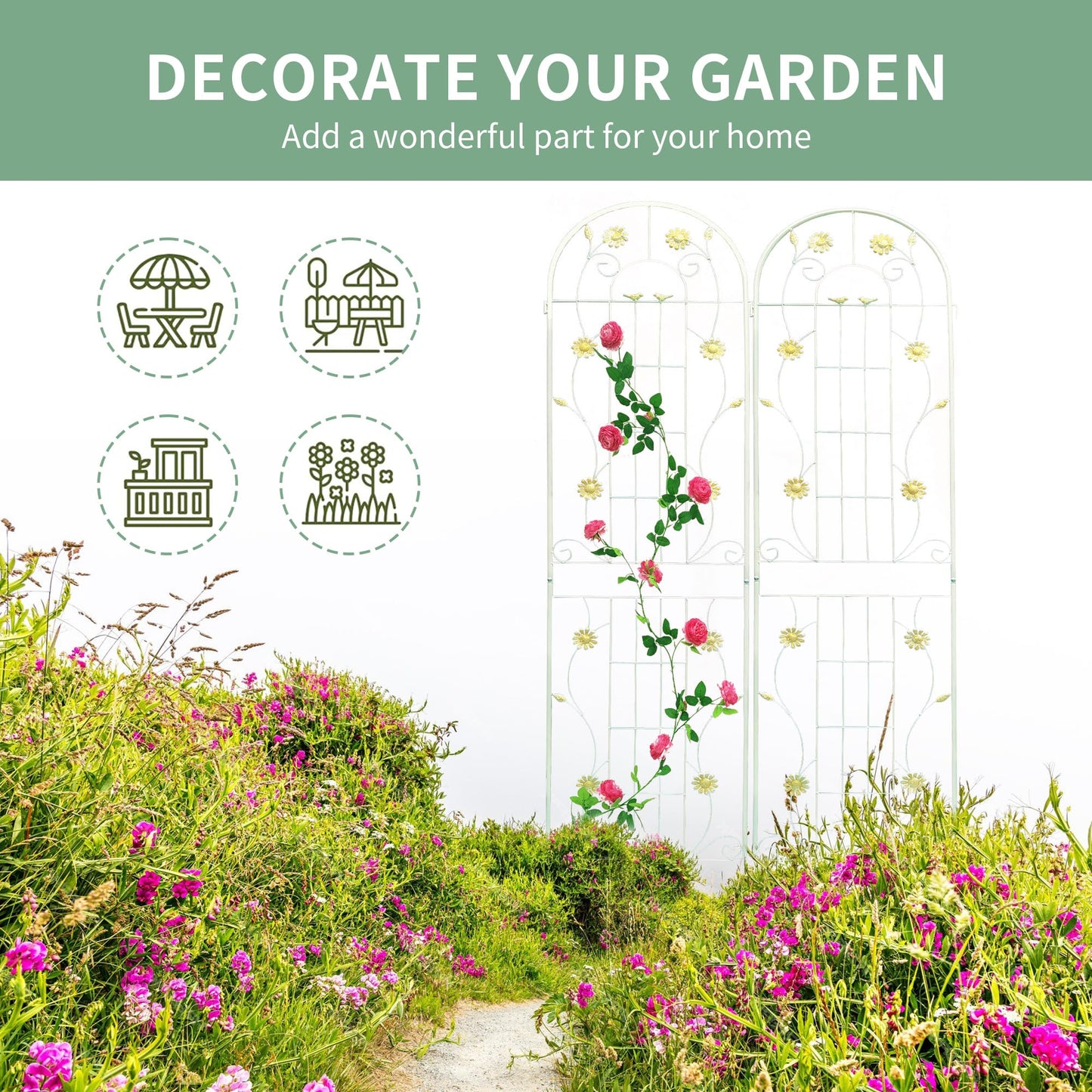 2 Pack Garden Trellis for Climbing Plants 86.7'' x 19.7''，Yellow Metal Garden Trellis，Heavy Duty Rustproof Plant Trellis for Potted Plant Support Tall Wall Trellis for Rose Vegetable Cucumber