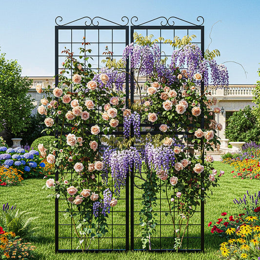 SUNYRISY 2Pack Metal Garden Trellis for Climbing Plants Outdoor, 71x20in Metal Plant Support for Flowers Tomato Cucumber Rose Vegetable Garden Courtyards Lawns Decoration, Black