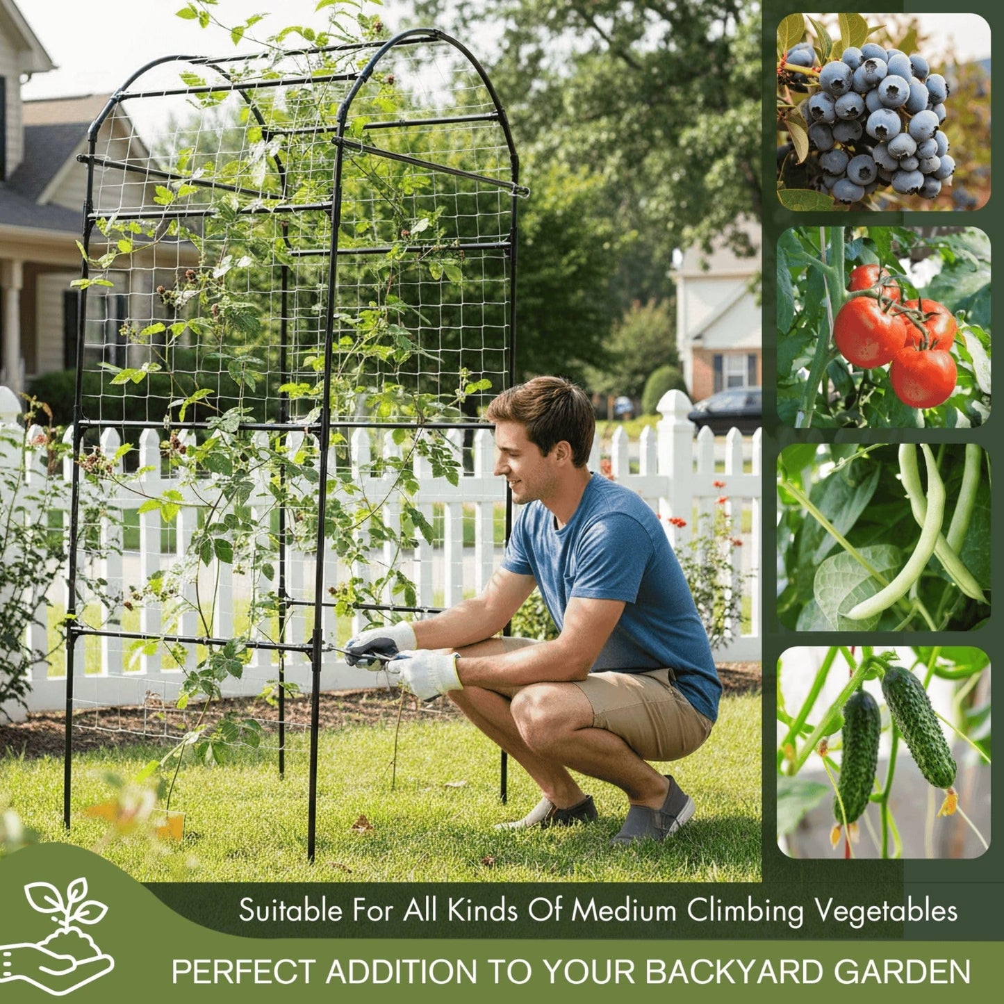 BAXAM 79" Garden Trellis Arch for Climbing Plants – Tall Outdoor Metal Trellis for Vegetables, Peas, Tomatoes,﻿ Cucumber Trellis Arch & Vertical Garden Climber Plant Support for Vine Plants