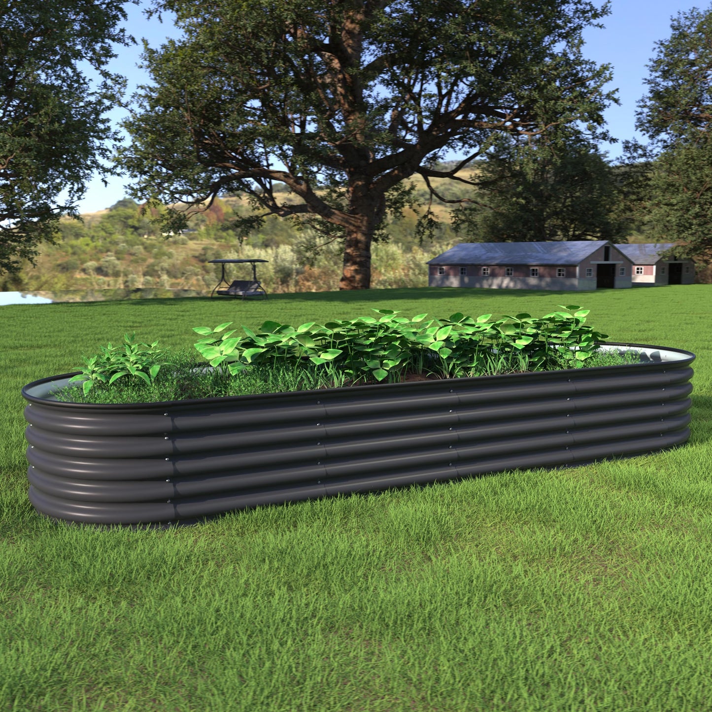 VEIKOU 8x2x1.4ft Raised Garden Bed, Galvanized Raised Garden Bed, Modular Raised Planter Box Outdoor for Vegetables, 9 in 1 Metal Garden Bed, Grey