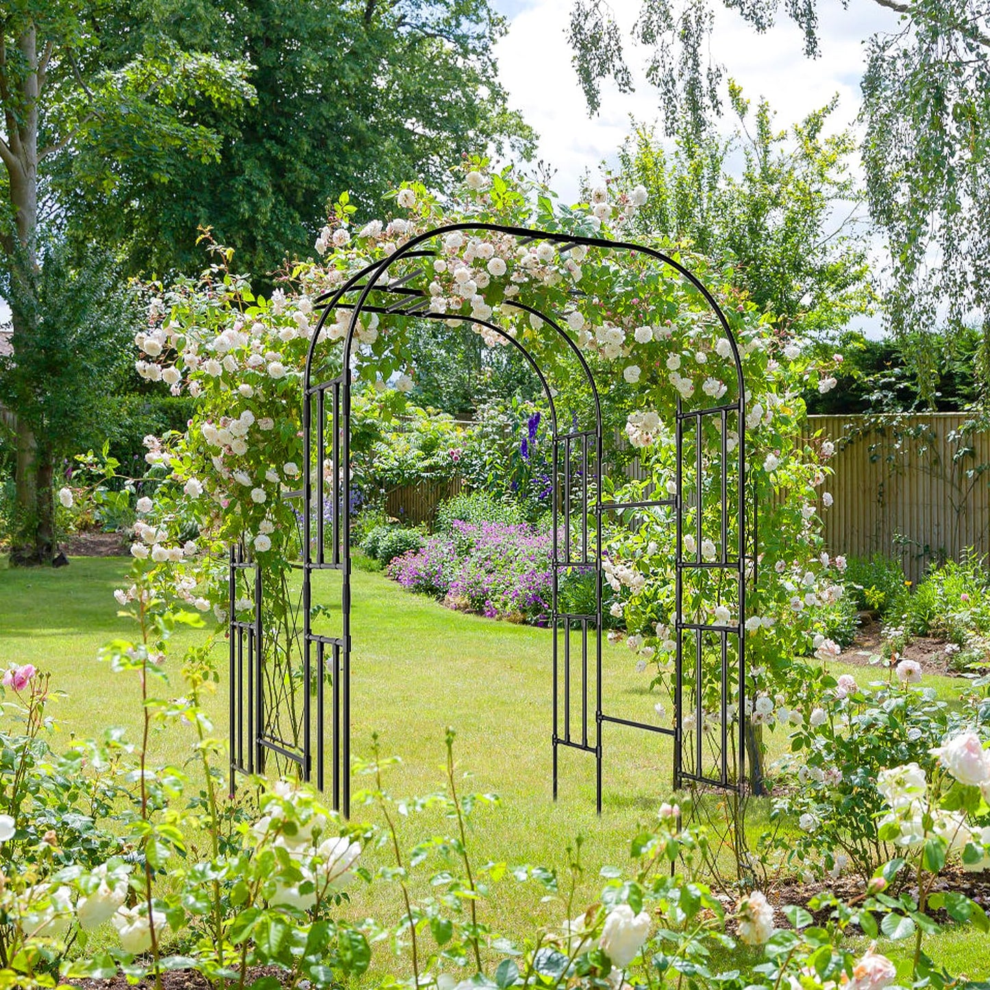 Tall Garden Arch Trellis for Climbing Plants, 87in Tall Metal Plant Support Trellis Archway for Climbing Plant Vegetables Cucumber, Outdoor Yard Lawn Garden Arch Tunnel Trellis