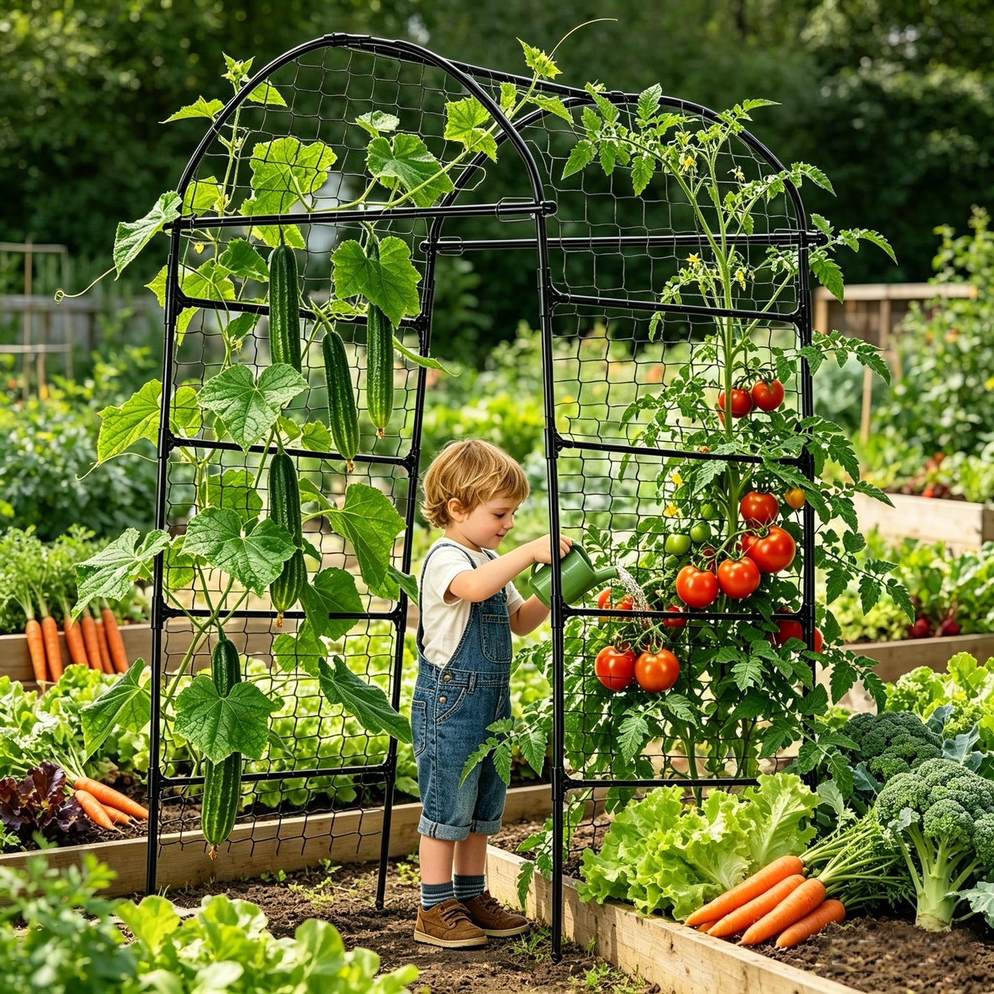80 Inch Tall Garden Arch Trellis for Climbing Plants Outdoor, Grape Trelli Metal Vine Plants Support Flower Vegetable Tomato (Black, 33" L x 33" W x 80" H - Arch Trellis)