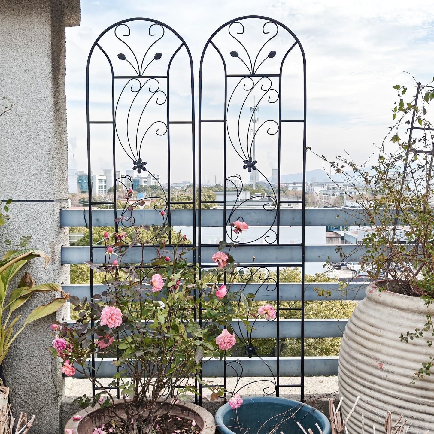 2 Pack Metal Garden Trellis 86.7"x19.7" – Rustproof Trellis for Climbing Plants Outdoor, Peacock Style Flower Support for Roses Ivy Vines, Black