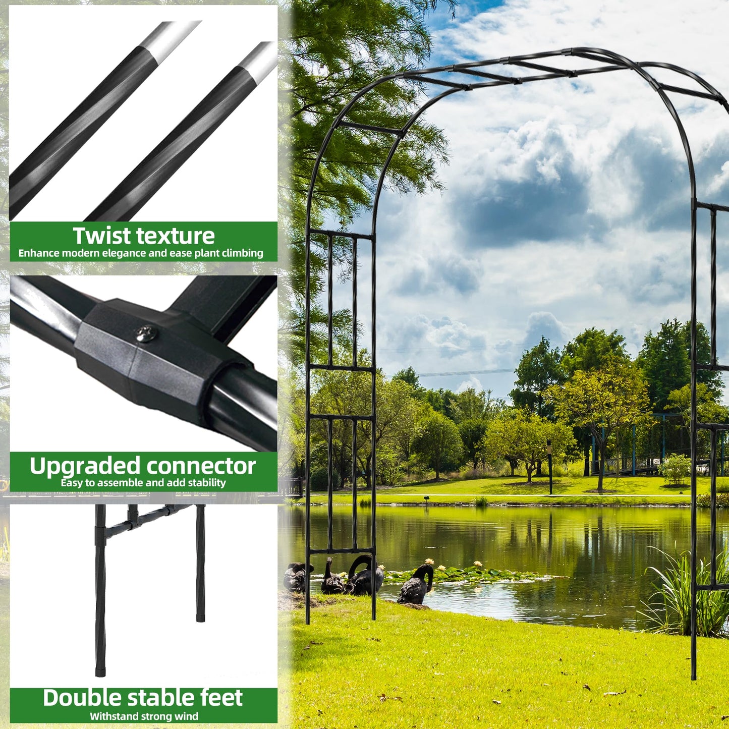 OnlyGarden Garden Arch Trellis, Trellis Arch for Climbing Plants Outdoor, 8.2 x 7.9FT Metal Full Garden Arbor, Garden Trellises for Patio Lawn Backyard, Large Archway Decoration Black 98.4" x 94.5in