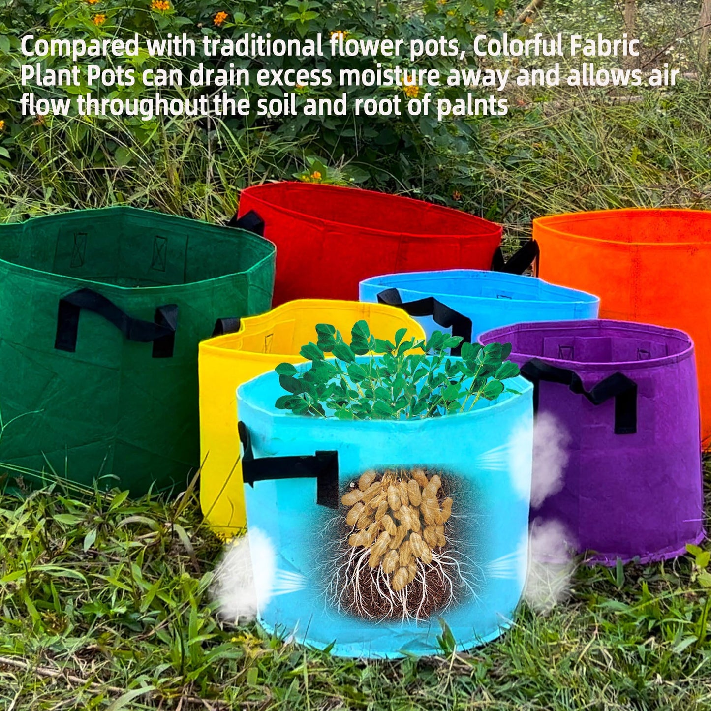 Biotolot 15-Gallon Fabric Grow Bags (7 Pack of Mix Colors) with Handles for Potato Tomato Flower and Vegetables