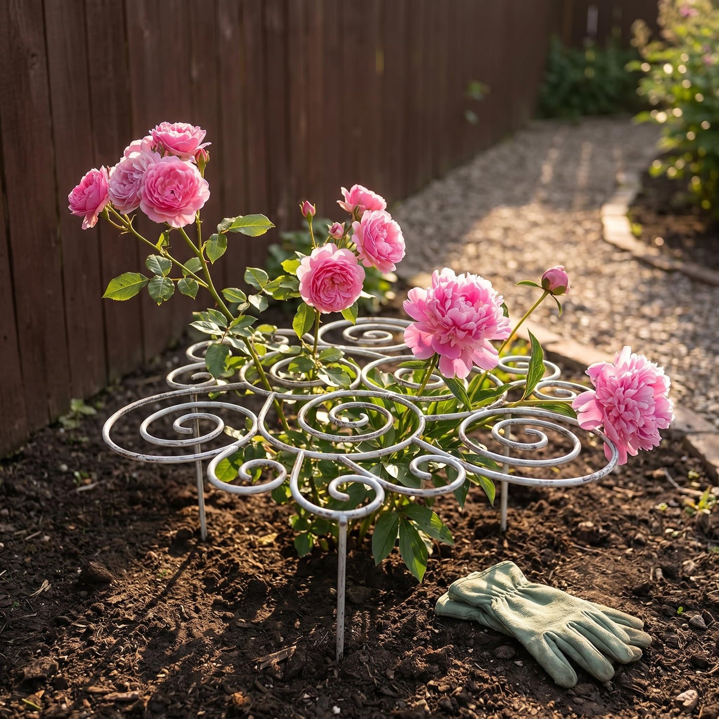 Peony Cages and Supports–Heavy Duty Metal Plant Support Ring for Garden, Grow Through Plant Support Stakes for Roses Hydrangeas, Outdoor Flower Cage with Weather-Resistant Iron Frame (2 pcs smal)