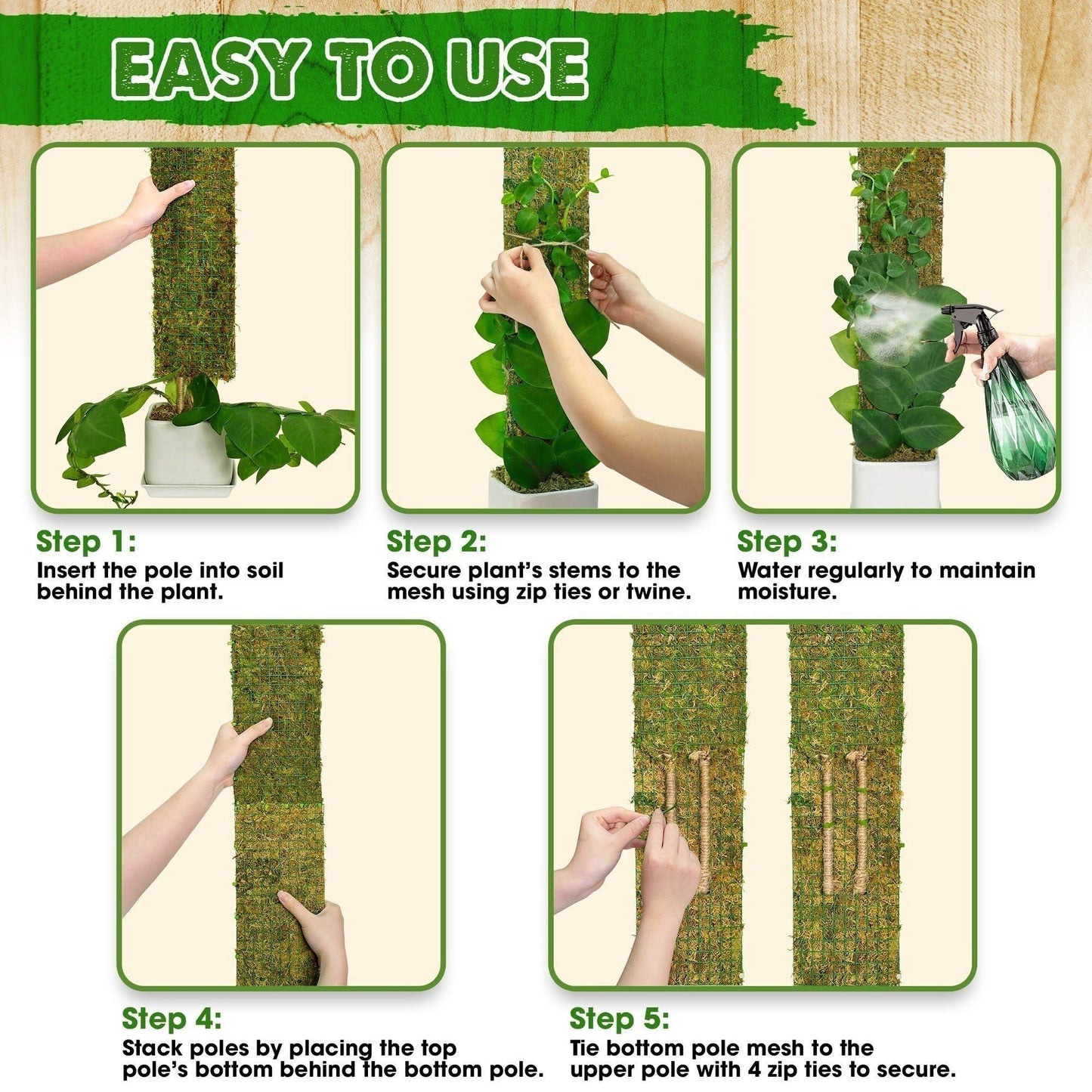DUSPRO Flat Mesh Moss Poles for Climbing Plants Monstera Stackable Moss Pole for Plants with Real Moss Moss Plant Pole for Potted Plants Handmade Moss Stick for Indoor Plants Grow Upward 2 Pack 22”