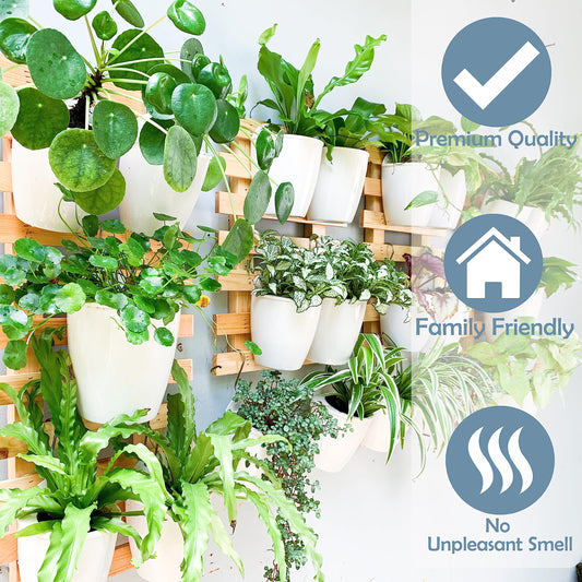 LaLaGreen Wall Mounted Planters for Indoor Plants - 10 Pack, 5 Inch Self Watering Plastic Pot, Living Hanging Eco Wall Planter System, Trendy Live Wall Garden for Herb, White