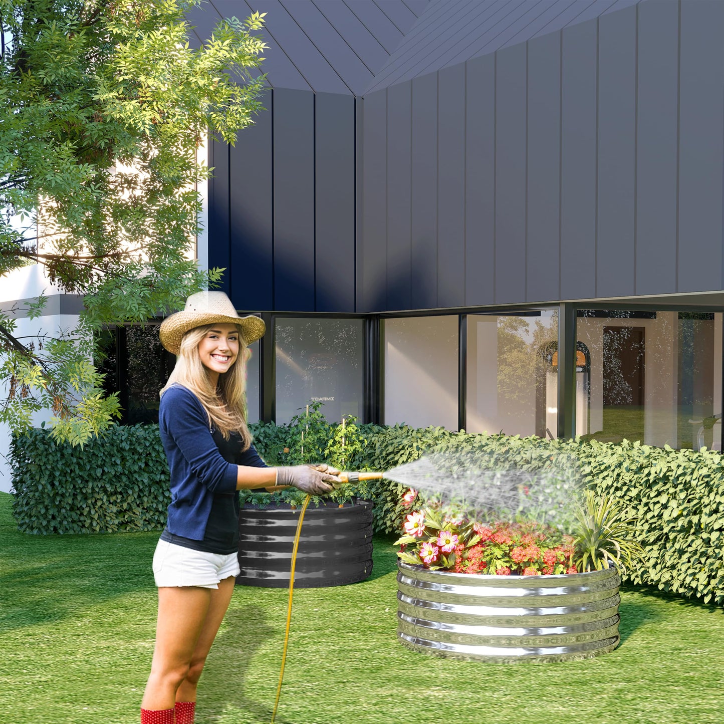 DIIYIV 2Pack 4x4x1ft Galvanized Raised Garden Bed, Planter Raised Garden Beds Outdoor, Round Clearance Raised Garden Beds for Gardening Vegetables