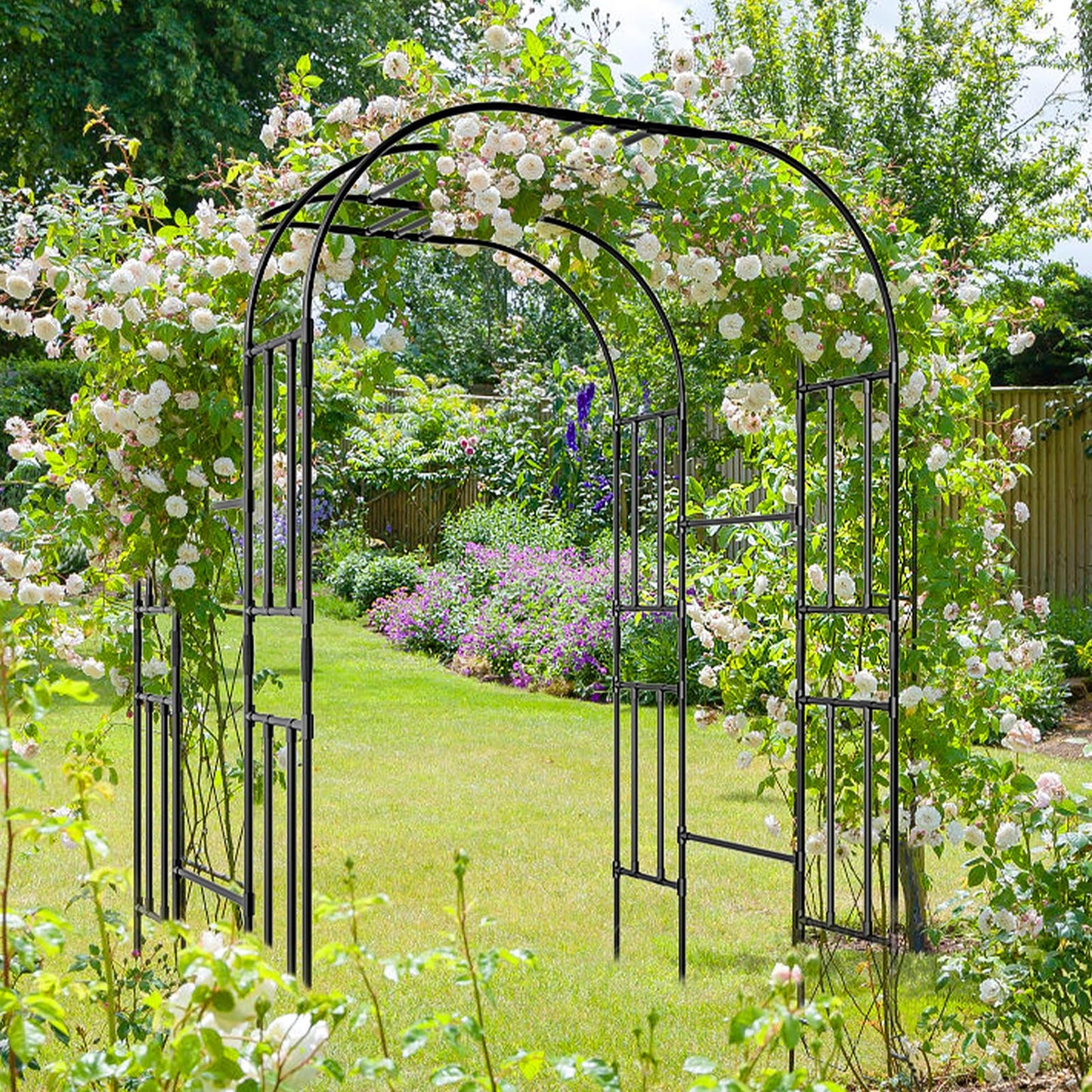 Tall Garden Arch Trellis for Climbing Plants, 87in Tall Metal Plant Support Trellis Archway for Climbing Plant Vegetables Cucumber, Outdoor Yard Lawn Garden Arch Tunnel Trellis