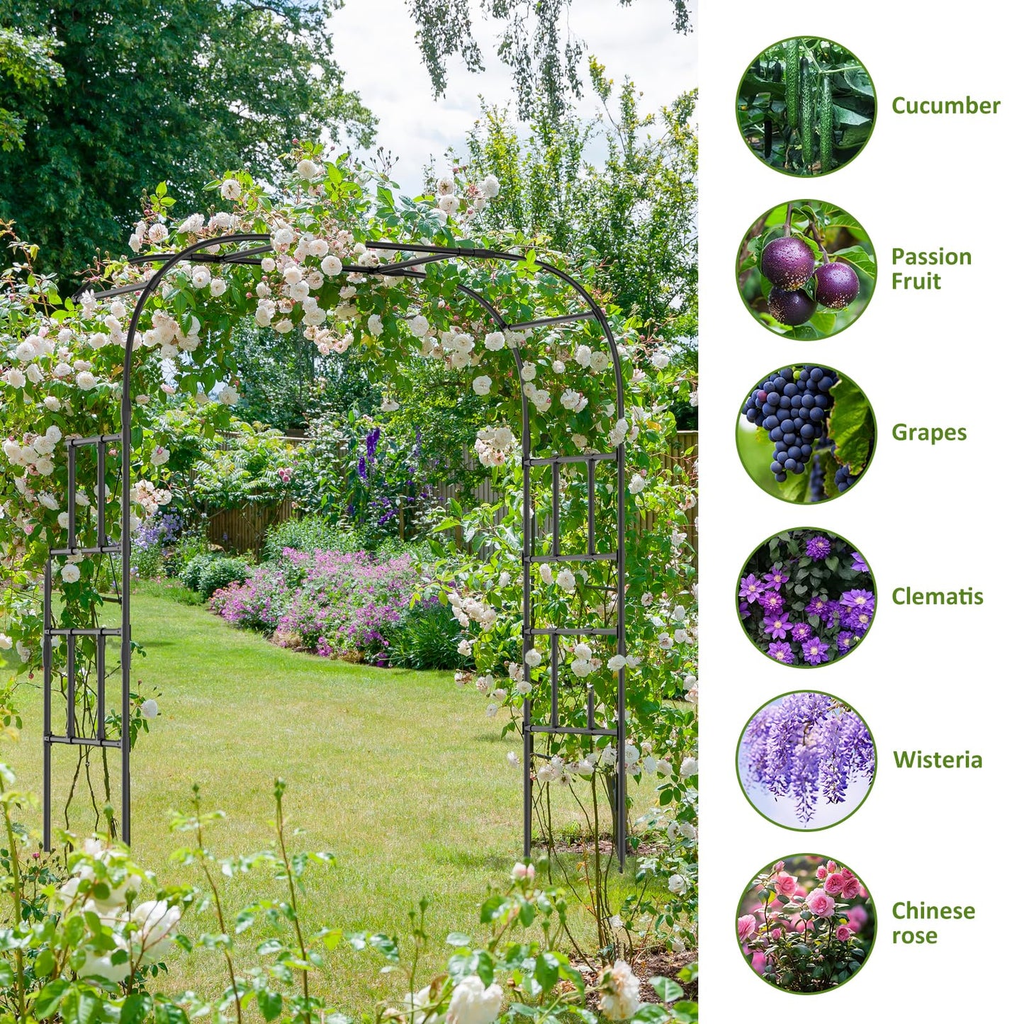 Tall Garden Arch Trellis for Climbing Plants, 87in Tall Metal Plant Support Trellis Archway for Climbing Plant Vegetables Cucumber, Outdoor Yard Lawn Garden Arch Tunnel Trellis