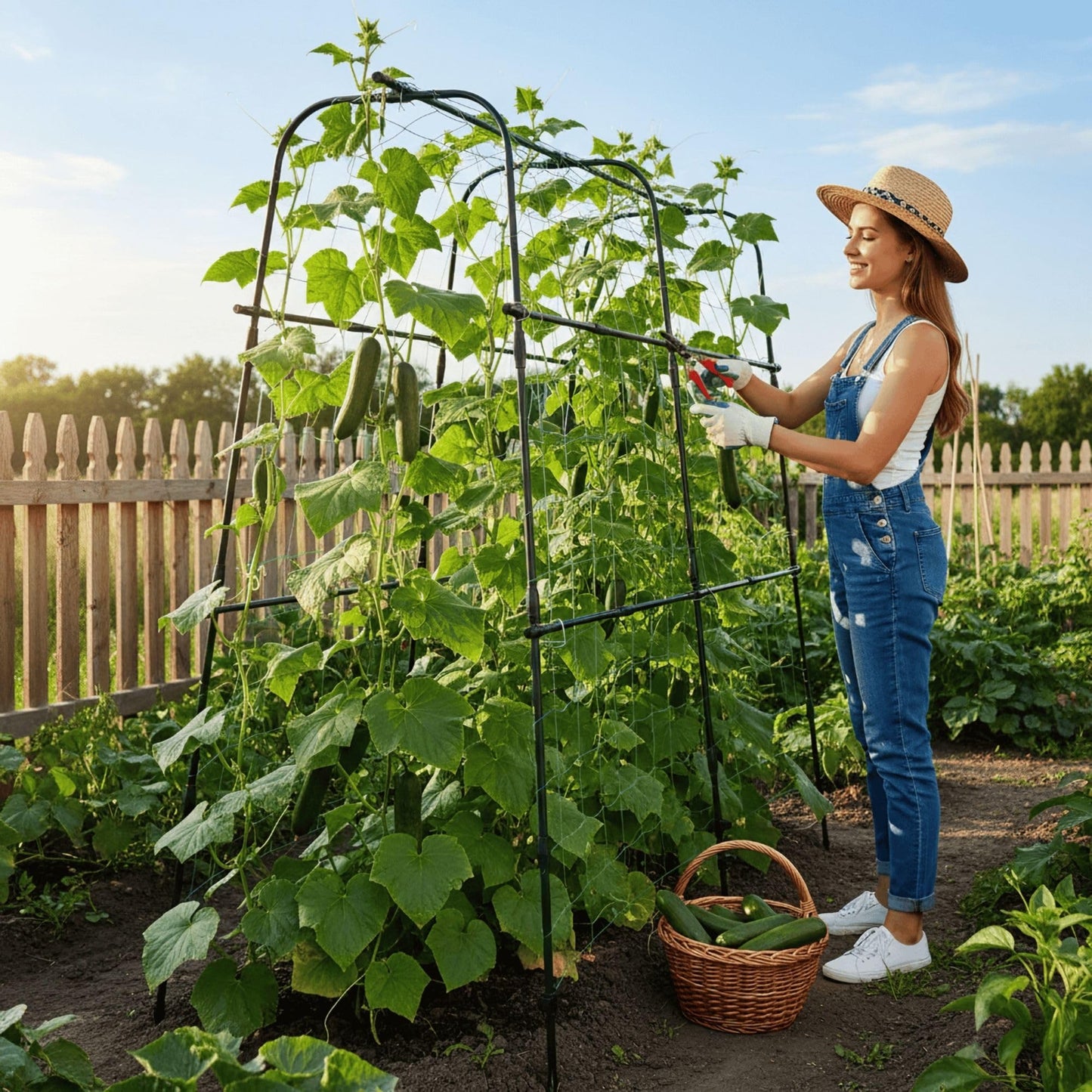 BAXAM ﻿Cucumber Trellis Arch 5.3FT Black PP Coated Stainless Steel Garden Arch Trellis for Climbing Plants Outdoor, Garden Vegetable Trellis for Climbing Plants with Netting