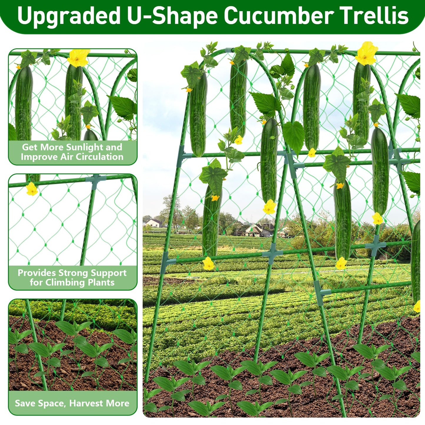 Cucumber Trellis for Raised Bed, 48x48 inch U-Shape Metal Garden Trellis for Climbing Plants Outdoor, Cucumber Trellis for Garden, Arch Garden Trellis for Plants, Vegetables, Flower