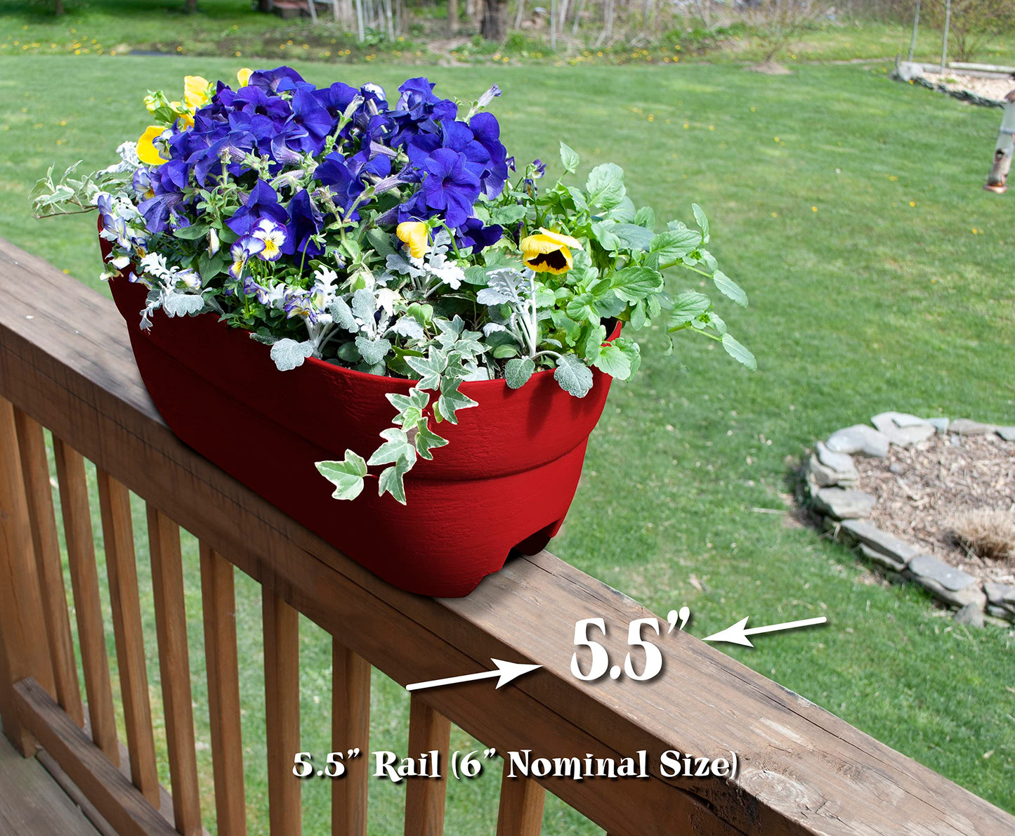 Bloomers Railing Planter with Drainage Holes – 24" Weatherproof Resin Planter – Red