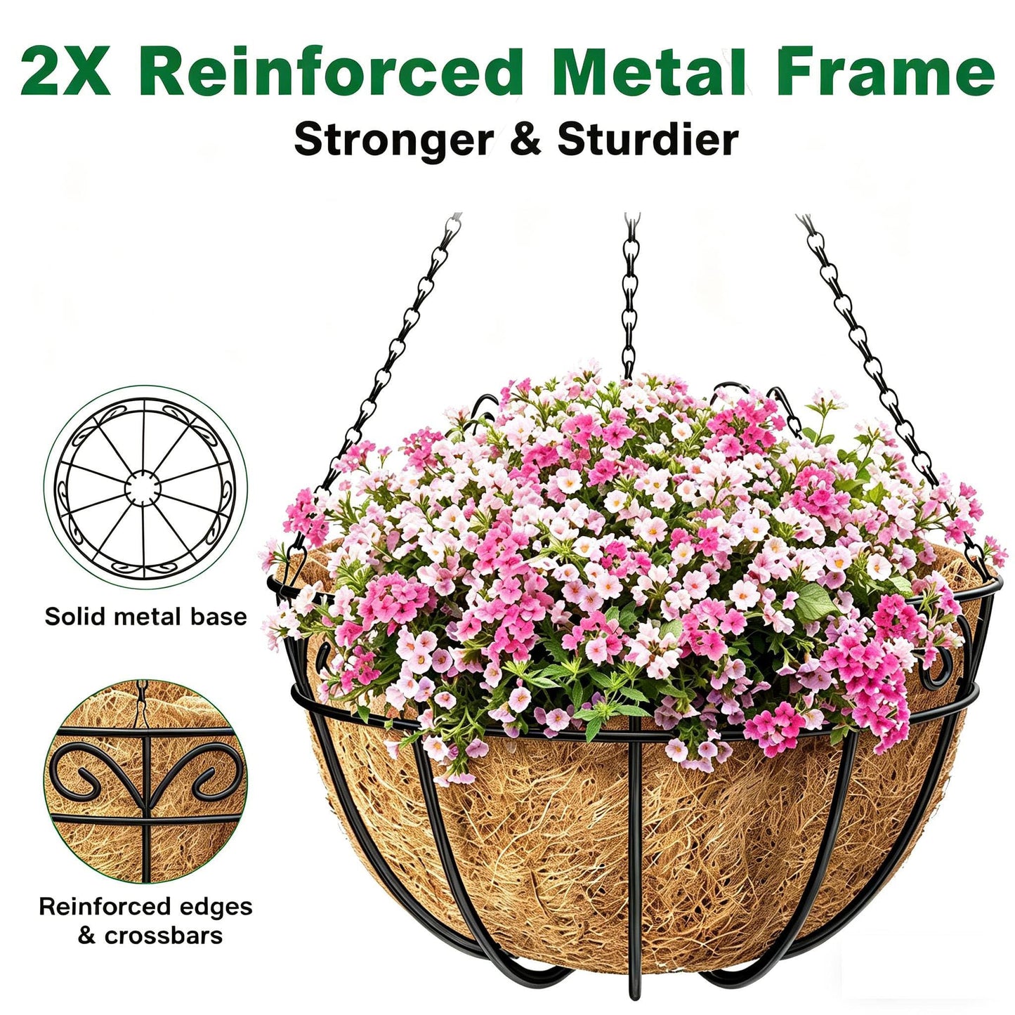 Amagabeli 4 Pack 14 Inch Metal Hanging Baskets Planter Outdoor Round Wire Hanging Basket for Plants with Coco Fiber Liners Chain Plant Holder for Garden Patio Deck Porch Plants Vegetables Flower Pots