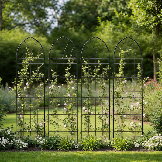 4 Pack Metal Garden Trellis 78.7" H,Rustproof Trellis for Climbing Plants,Outdoor Support for Roses Jasmine Vine,Garden Fence for Potted Plants &Flower Beds, Black