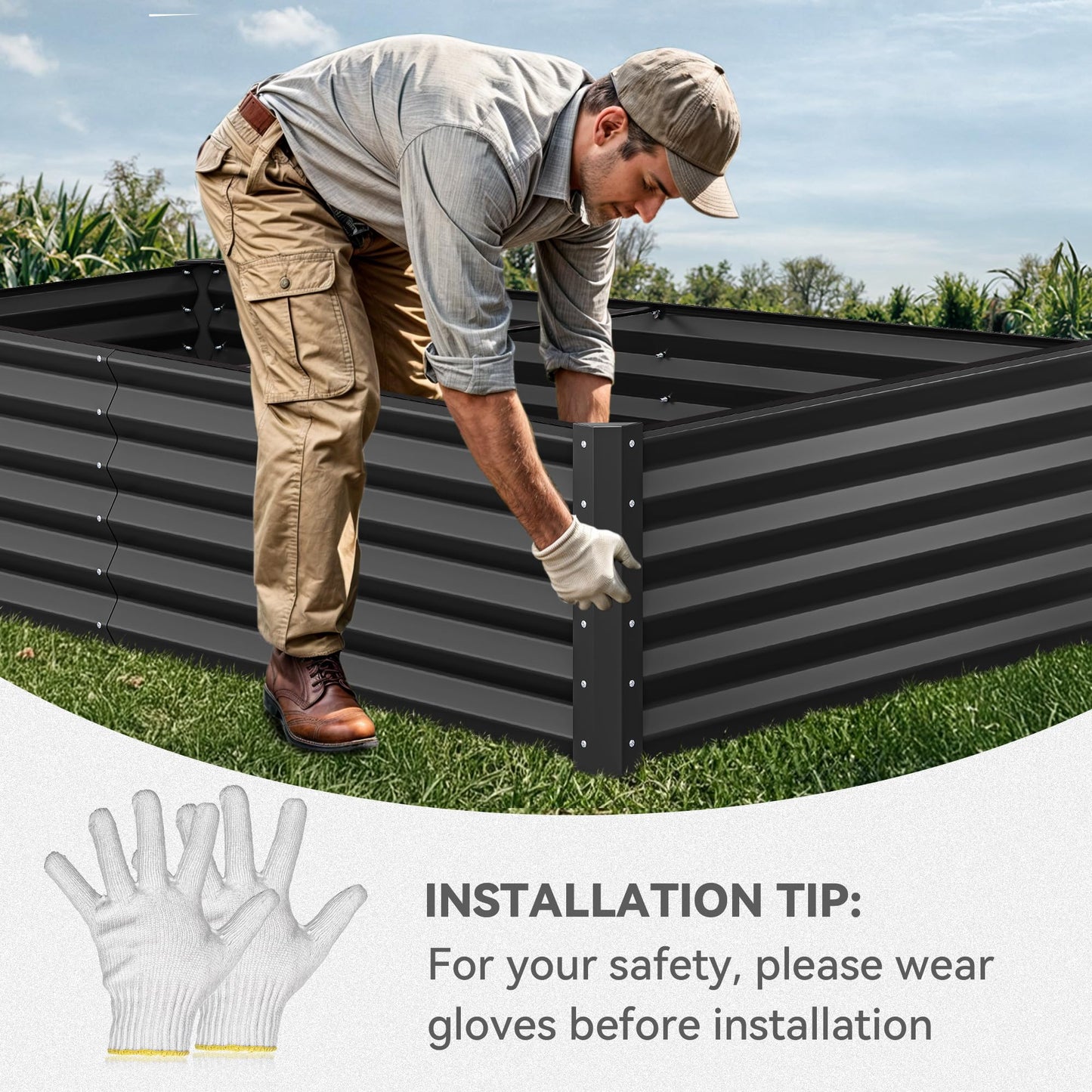 YITAHOME 8x4x1.5 ft Galvanized Raised Garden Bed Kit, Large Metal Planter Box with Gloves, Safety Rubber & Support Rod, Outdoor Flower Bed for Plants Vegetables, Green