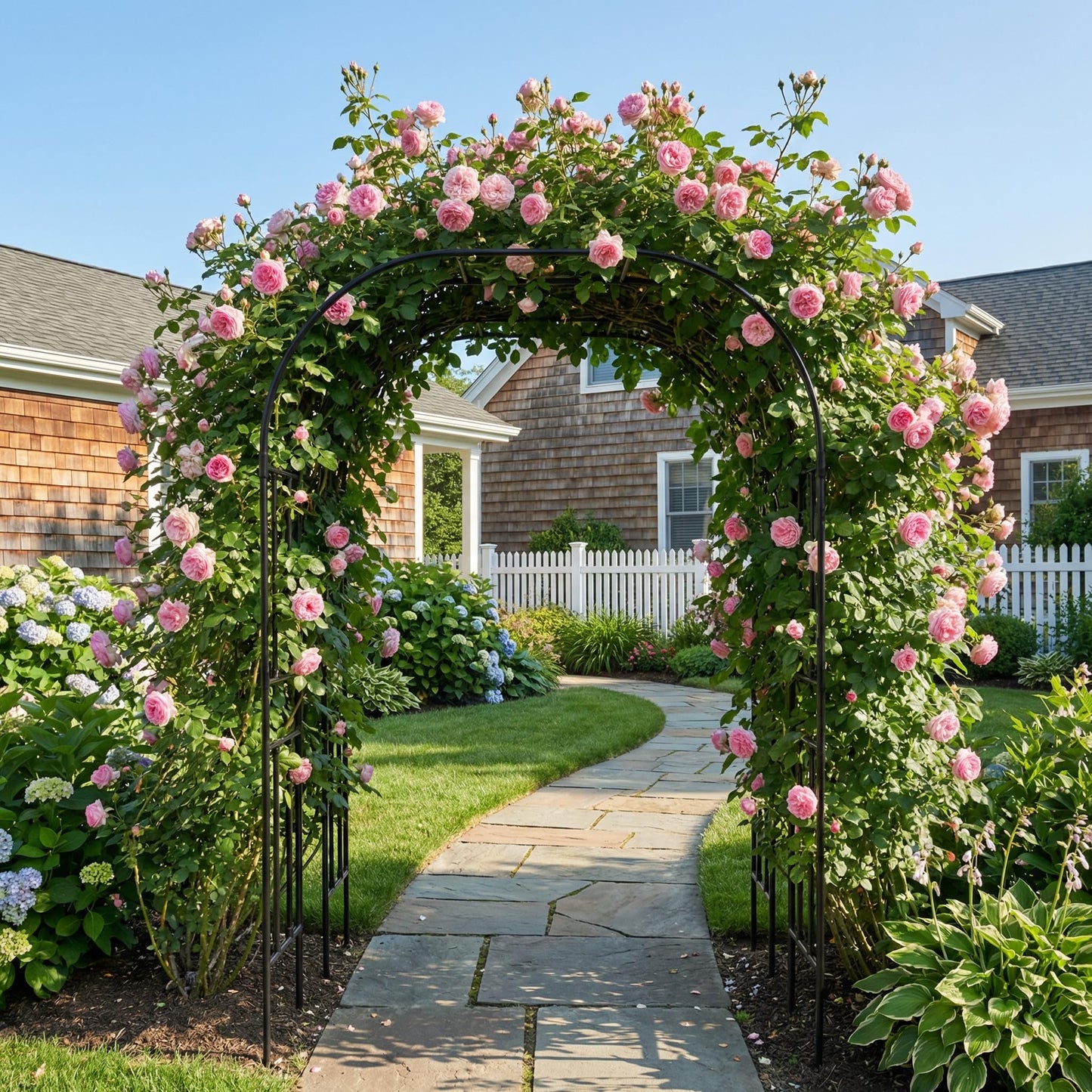 FLOHOVER Garden Arch Trellis, 95.8" H x 70.9" W Garden Arch Arbor for Climbing Plants Outdoor, Lightweight Metal + PE Coated Archway Trellis, Rose Support Frame for Flowers, Black