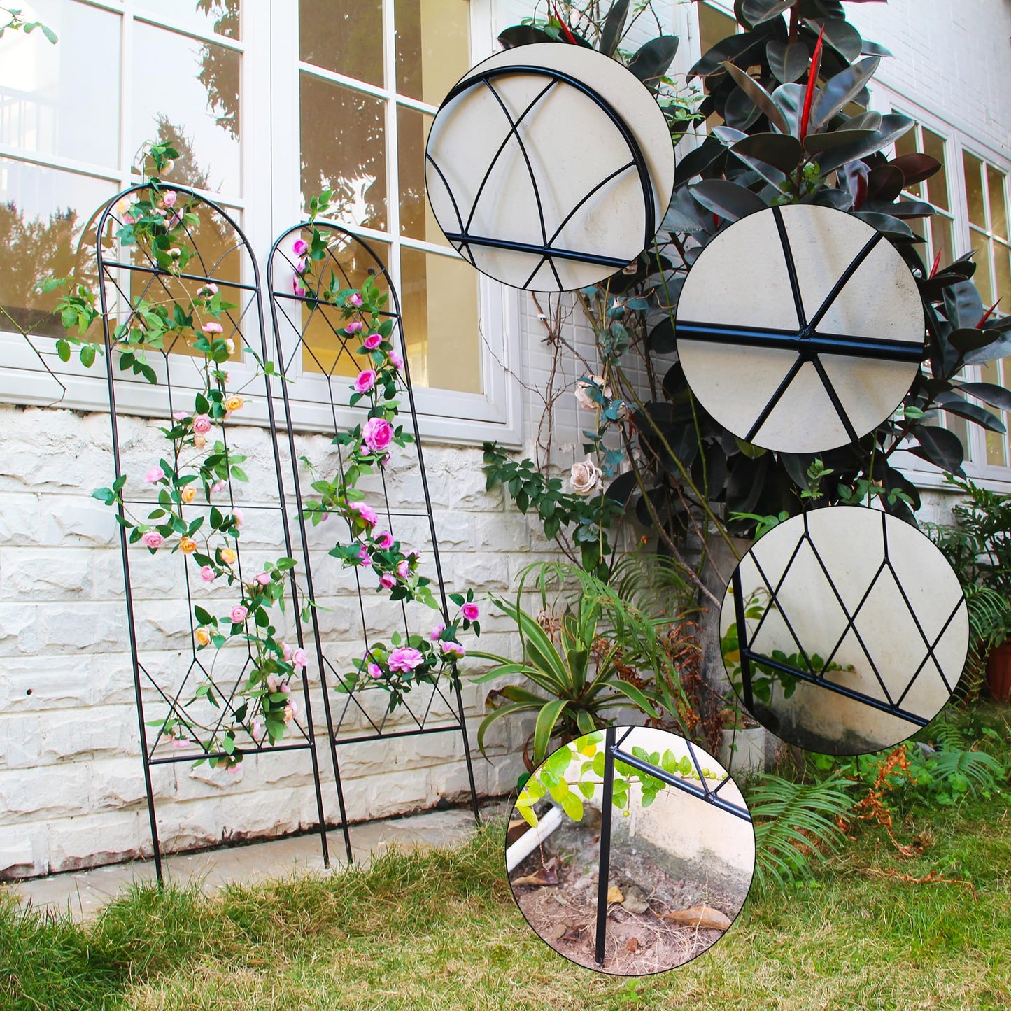 SCENDOR Garden Trellis for Climbing Plants Outdoor 2 Pack 59" H x 15.9" W Unique Design Metal Trellis for Cucumber, Tomatoes, Vines, Flower Beds, Roses - Rust Proof Iron