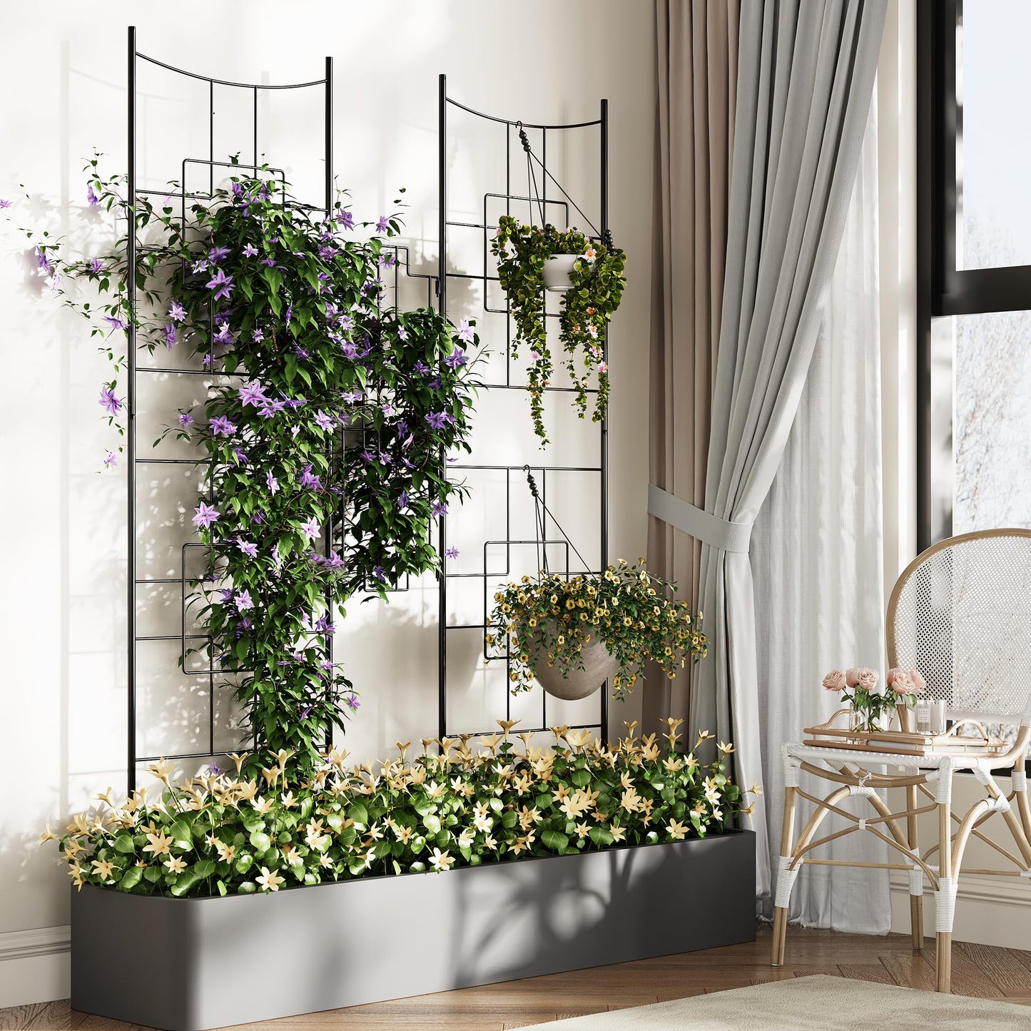 51" X 66" Metal Garden Trellises for Climbing Plants Outdoors, 5.5 FT Black Large Garden Arch Trellises for Roses, Vegetables Vines Flowers Support, Rustproof Privacy Screen Plant Support Frame