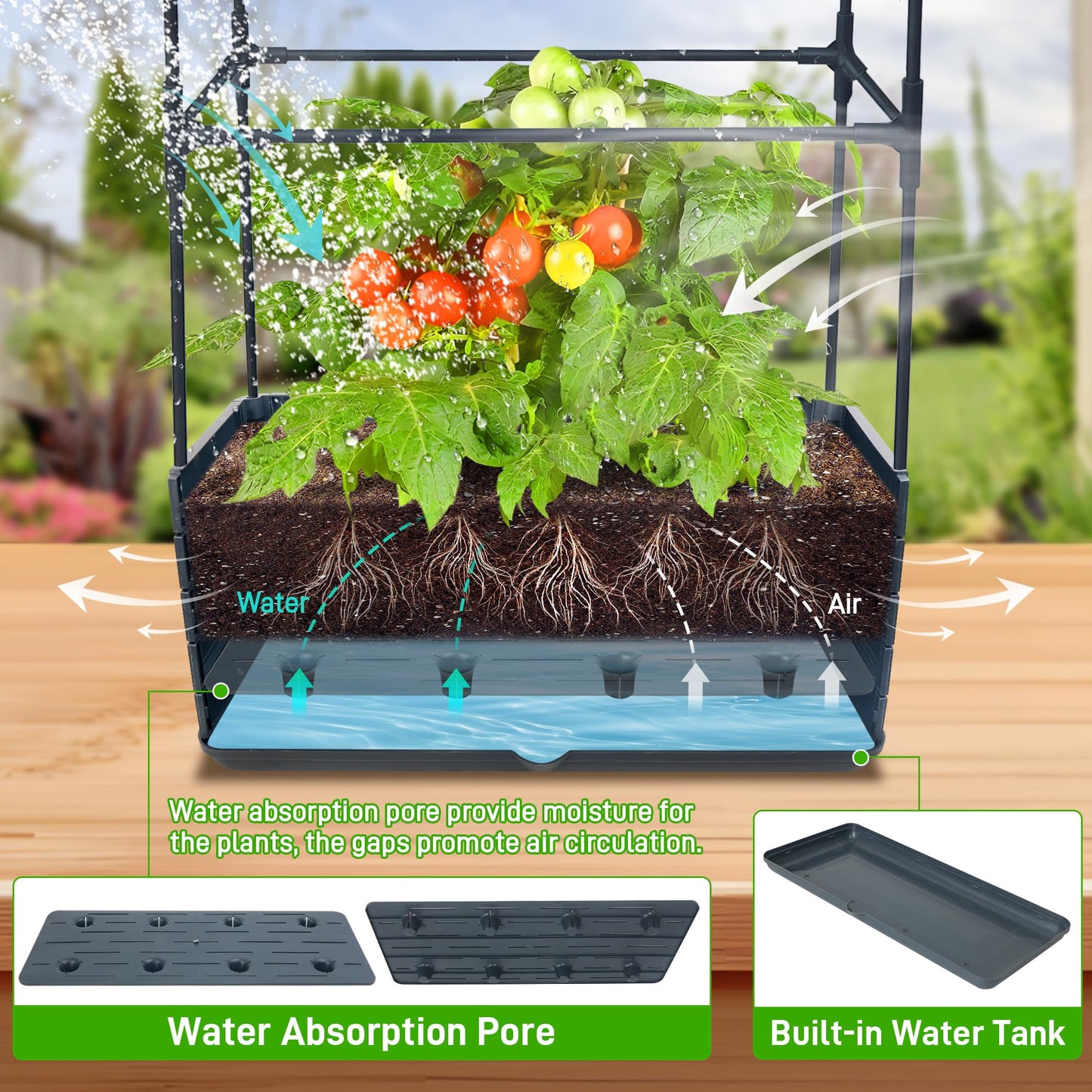 2 Packs Raised Garden Bed Tomato Planter Box with Trellis, 43.4" Self-Watering Tomato Cage with Rectangular Trellis for Climbing Plants, Flowers, Vegetables, Vine in Patio Garden Indoor Outdoor