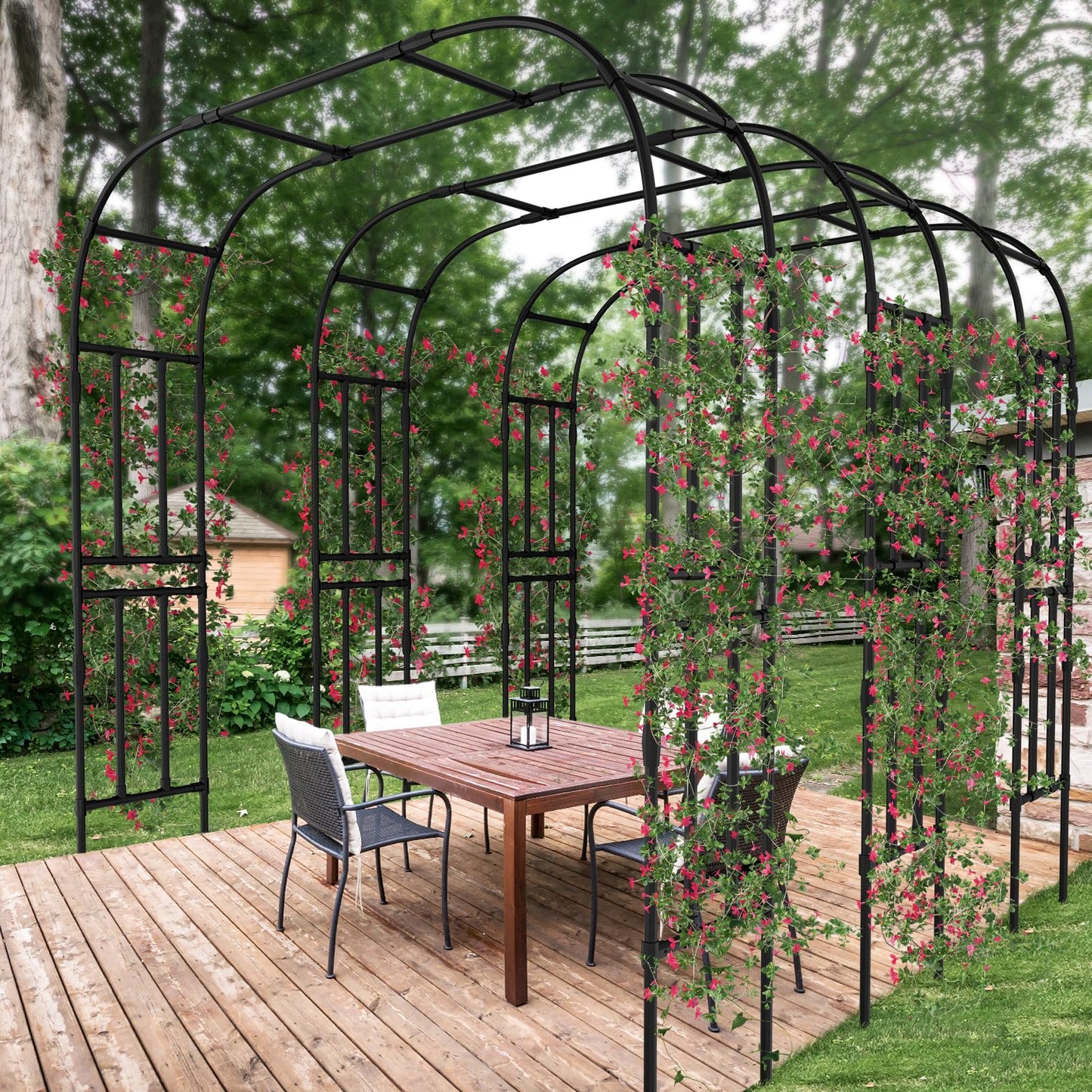 SUNYRISY Garden Arch Trellis for Climbing Plants Outdoor, 87" x 79" x 16" Metal Core Tall Archway Tunnel Plant Support for Cucumber Tomato Vine Flowers Vegetables Climbing Plants