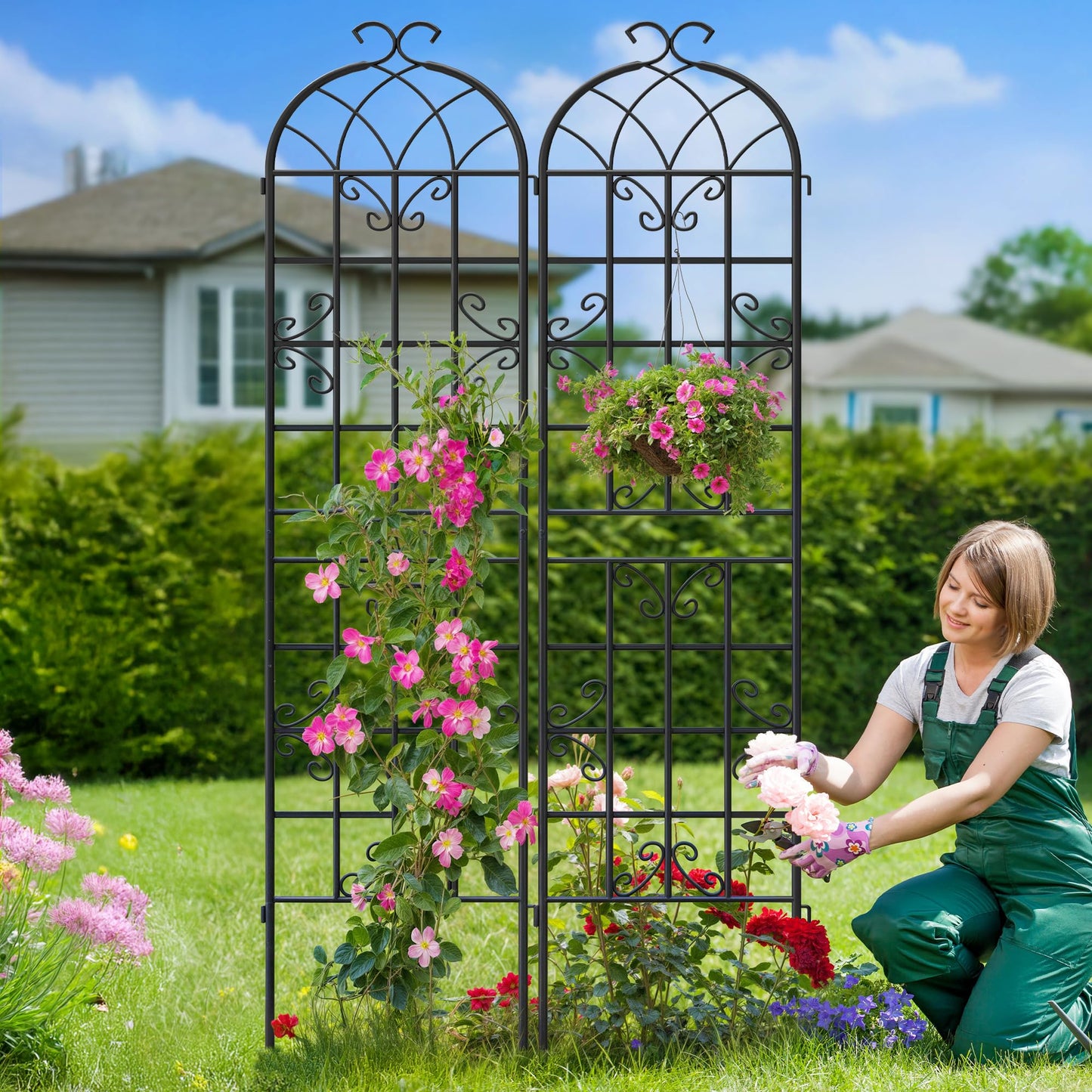 Ultym 2 Pack 87x20in Garden Trellises, Butterfly Black Metal Coated Rustproof Trellis for Climbing Plants Outdoor, Roses, Vegetables, Vines, Cucumbers