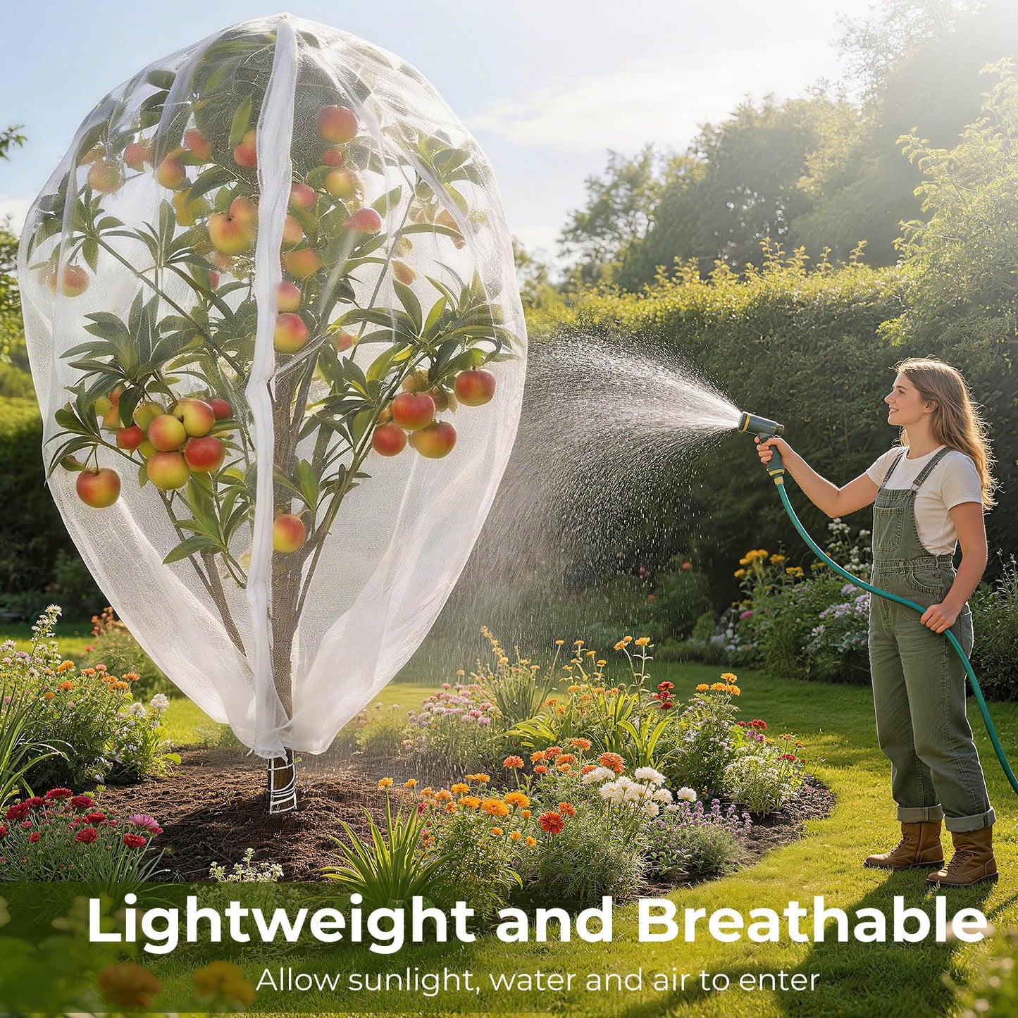 Homoda Fruit Tree Netting Cover with Zipper & Drawstring, 2 Packs 8ft x 8ft Insect Bird Barrier Netting for Garden Protection, Ultra Fine Mesh Garden Netting