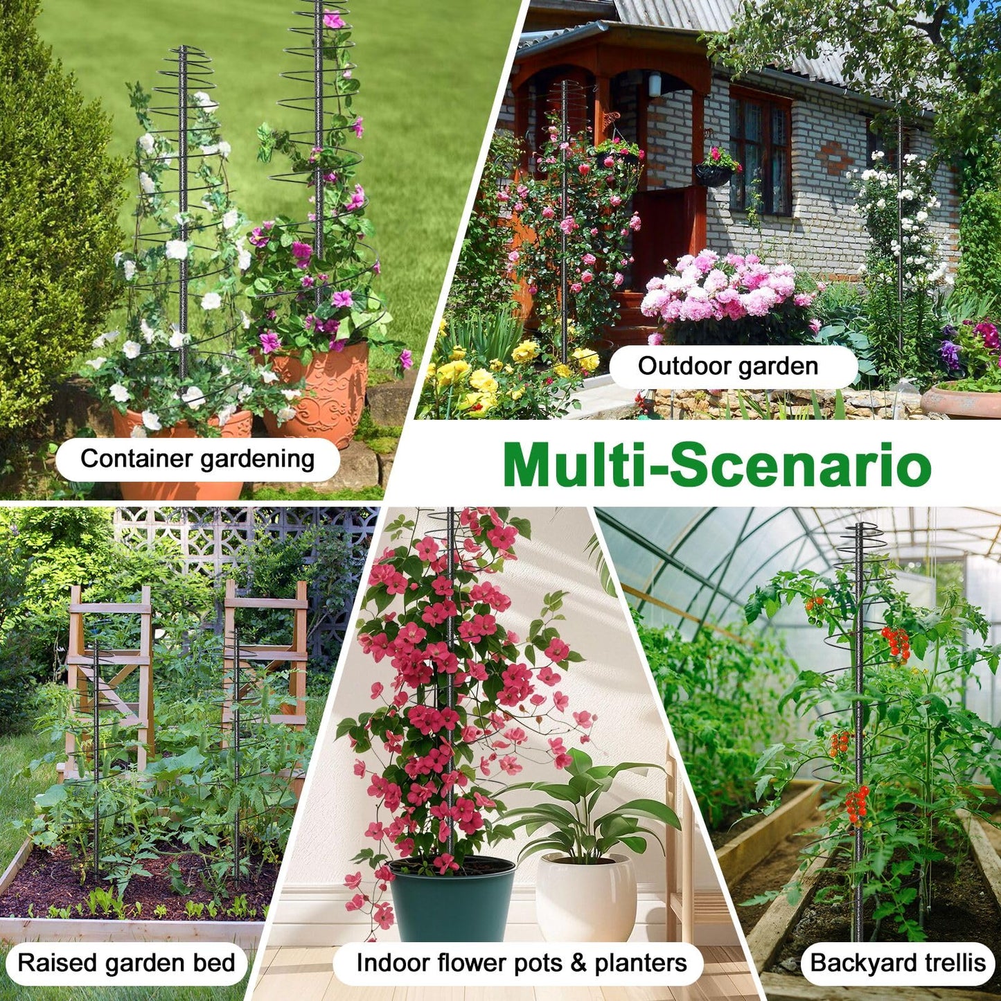 2 Pack Spiral Metal Garden Trellis for Climbing Plants Outdoor Indoor - 44" Adjustable Plant Support Tower with Center Pole, for Outdoor Garden, Raised Bed, Backyard, House Flower Pots & Planters