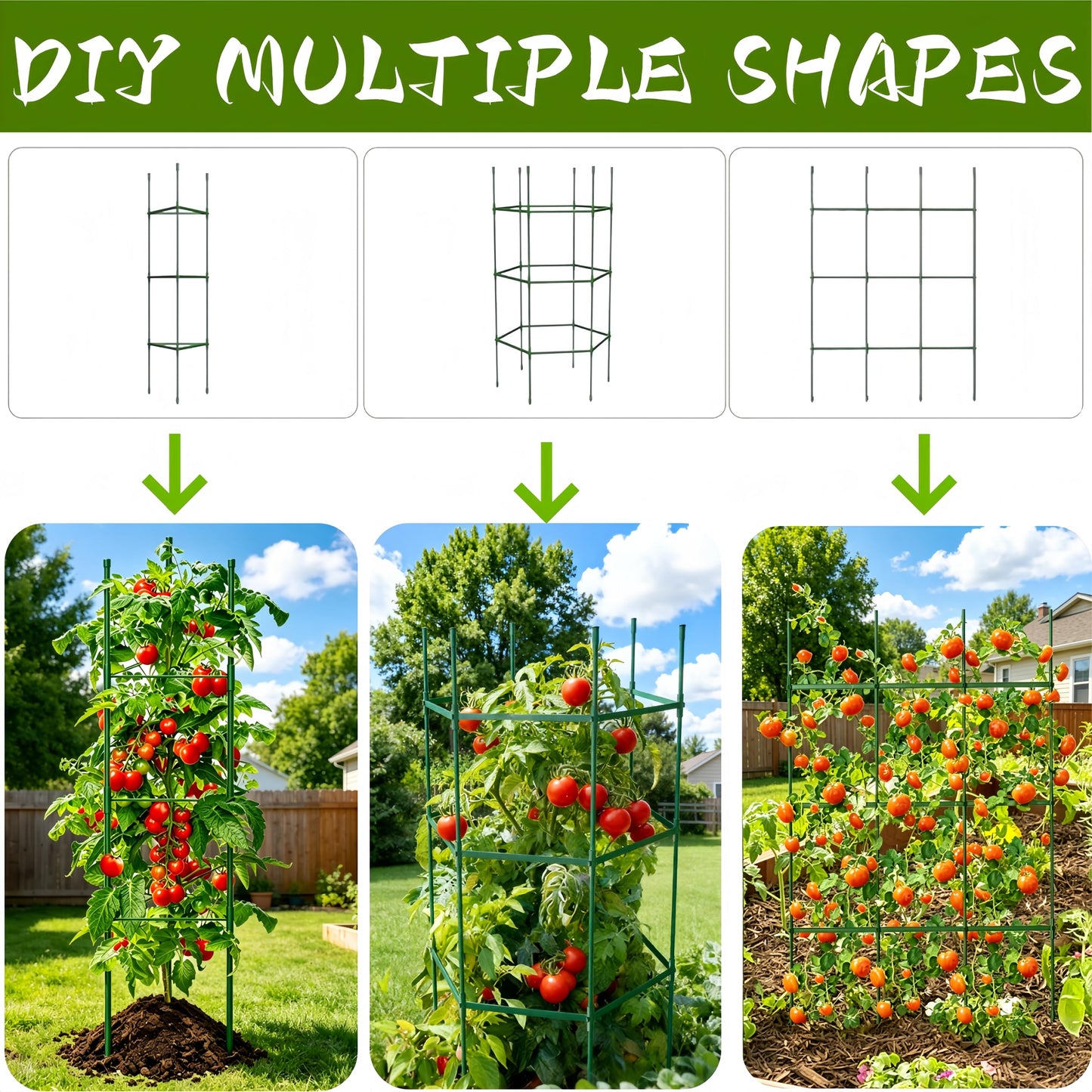 6 Pack Tomato Cages for Garden, 51.2 Inch Tall Adjustable Tower Tomato Trellis for Raised Garden Bed, Heavy Duty Metal Tomato Plants Support Stakes for Outdoor Pots Climbing Plants, Vegetables, Flower