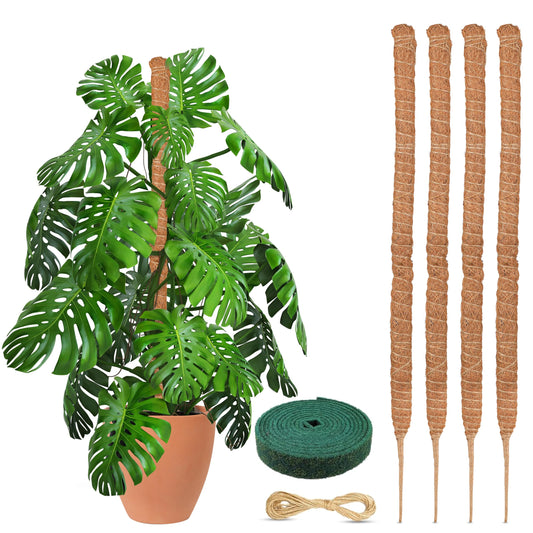EcoNour Moss Pole for Plants – 28 inches (4 Pack) | Monstera Plant Support for Plant Climbing and Growth | Elevate Your Indoor Garden, Plant Support for Indoor Potted Plants to Grow Upwards