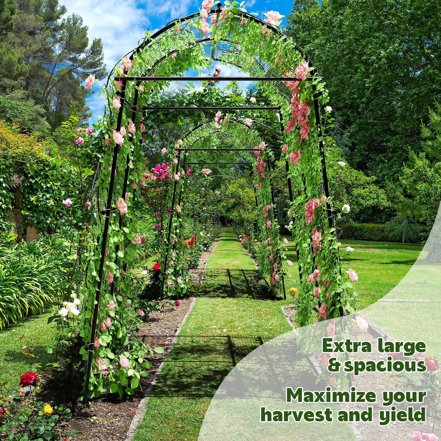 AGTEK 87in Garden Arch Trellis for Climbing Plants, Garden Arches Support Structure, Tall Metal Garden Tunnel Trellises Archway for Climbing Vine, Vegetable, Fruit, Flower, Squash Arbors
