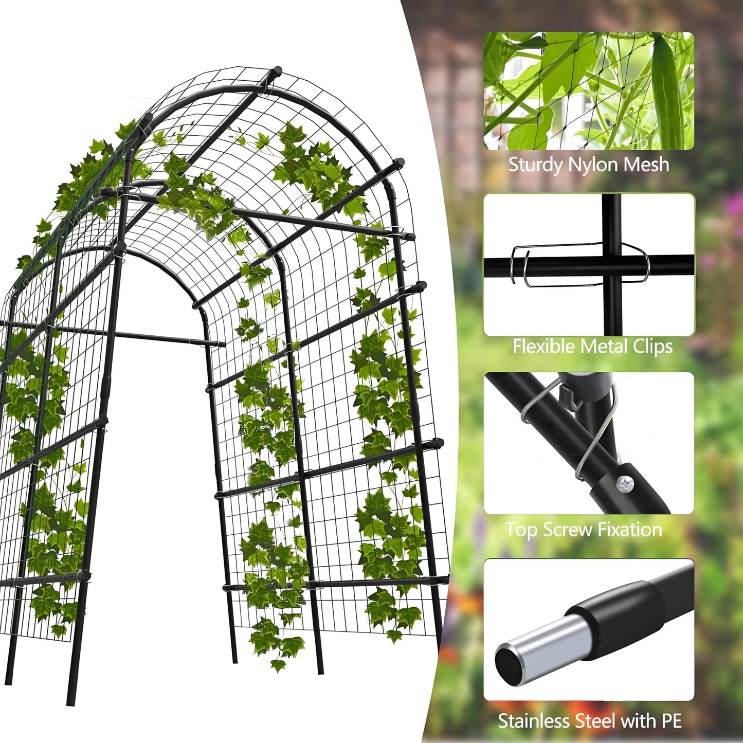 7.5FT Extra Tall Garden Arch Trellis, Polyethylene-Coated Stainless Steel Outdoor Plant Support for Climbing Flowers, Vegetables, Cucumbers, Vines | Heavy-Duty Pergola Arbor for Wedding, Party, Garden