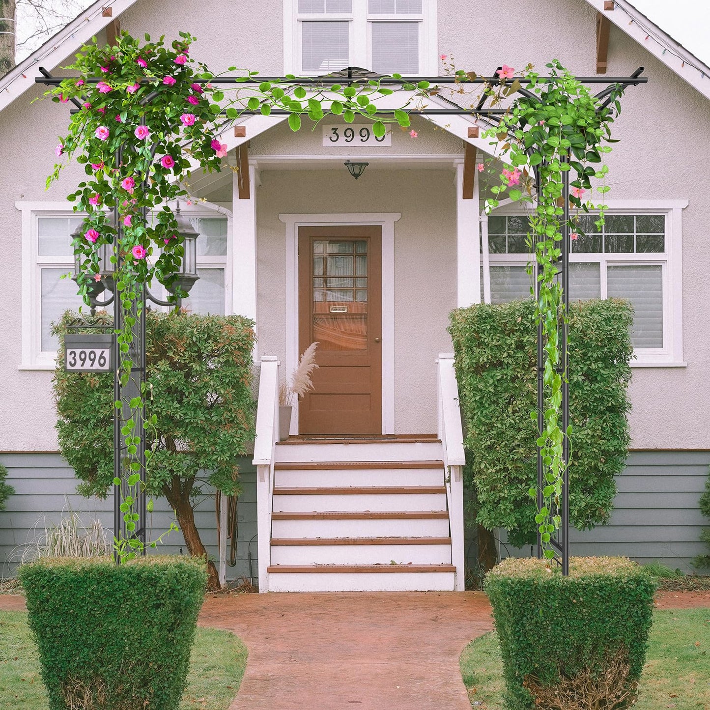 Garden Arch Trellis 7FT Wedding Arch Backdrop Stand,Metal Garden Arbor Trellis for Plant Climbing Outdoor, Plant Arch with Anchored Pile, Flower Arch Stand Balloon Decor,Archway Pergola