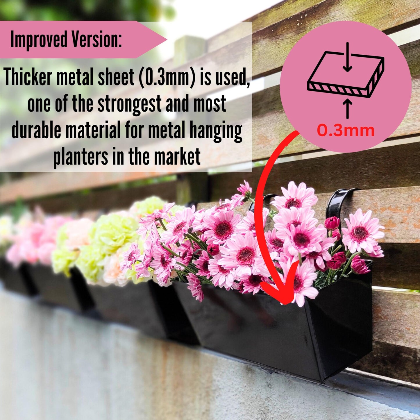 LaLaGreen Rail Planters (16 Inch, 2 Pack) Black Metal Rectangle Plants Boxes Hanging Flower Pots Patio Decor Apartment Balcony Outdoor Planter Deck Railing Fence Rail Decorations Garden Baskets Pot