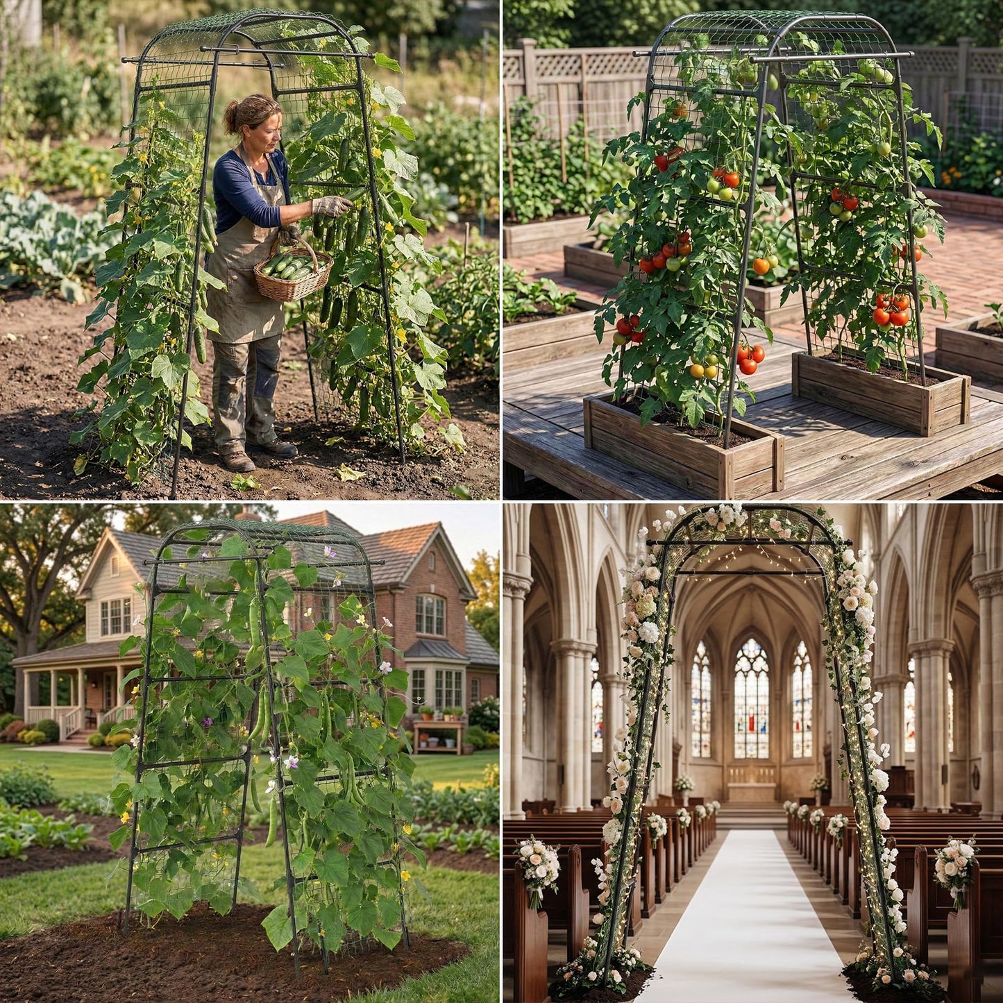 7Ft Garden Arch Trellis for Climbing Plants Outdoor, Heavy Duty Coated Metal Cucumber Trellis for Raised Beds, Tall Steel Gardening Arbor for Vegetables, Tomatoes, Grape, Bean (83’’ x 49’’ x 32’’)