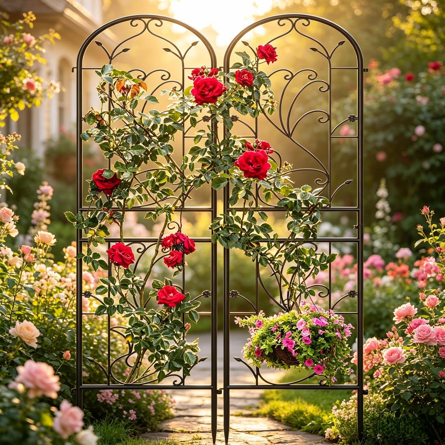 Ultym 2 Pack 87x20in Garden Trellises, Sunflower Black Metal Coated Rustproof Trellis for Climbing Plants Outdoor, Roses, Vegetables, Vines, Cucumbers